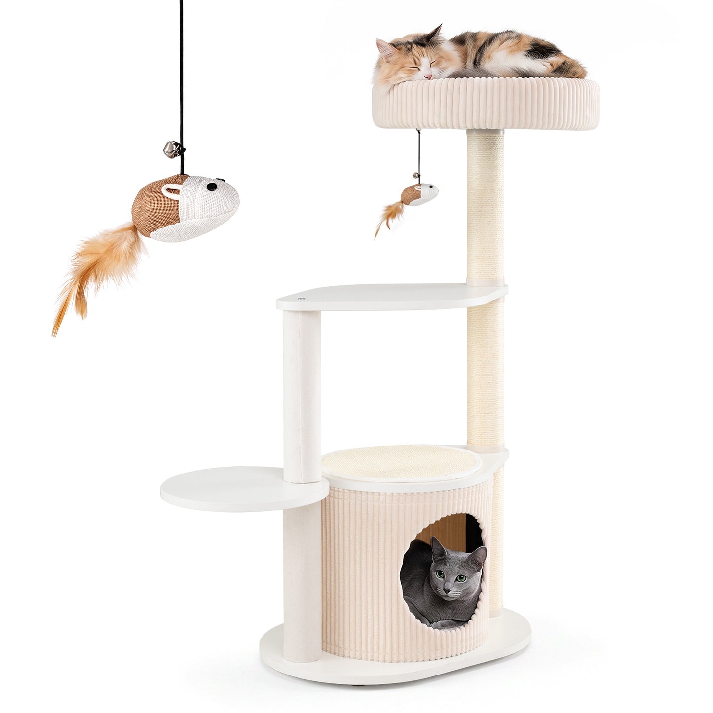 Costway 105 cm Krabpaal Kleine Kattenboom met Sisal Krabstammen Beige