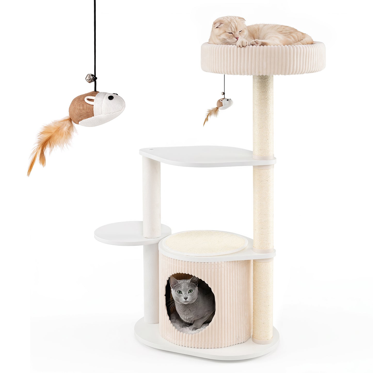 Costway 105 cm Krabpaal Kleine Kattenboom met Sisal Krabstammen Beige