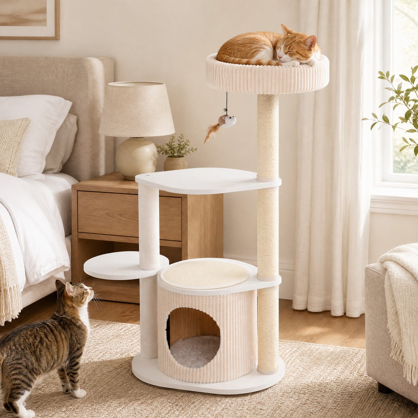 Costway 105 cm Krabpaal Kleine Kattenboom met Sisal Krabstammen Beige