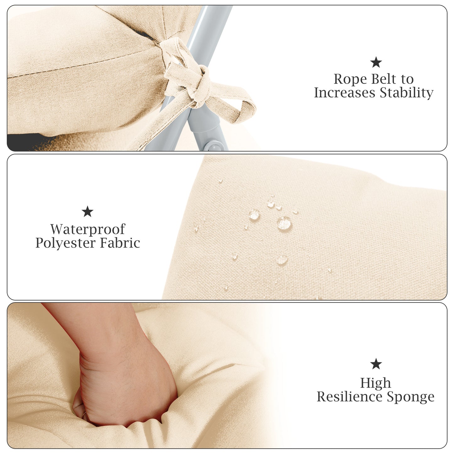 Costway 1Stucks Kussen voor Hoge Rugleuning Zitkussen voor Terrasstoel Antislip Touwriemen Beige