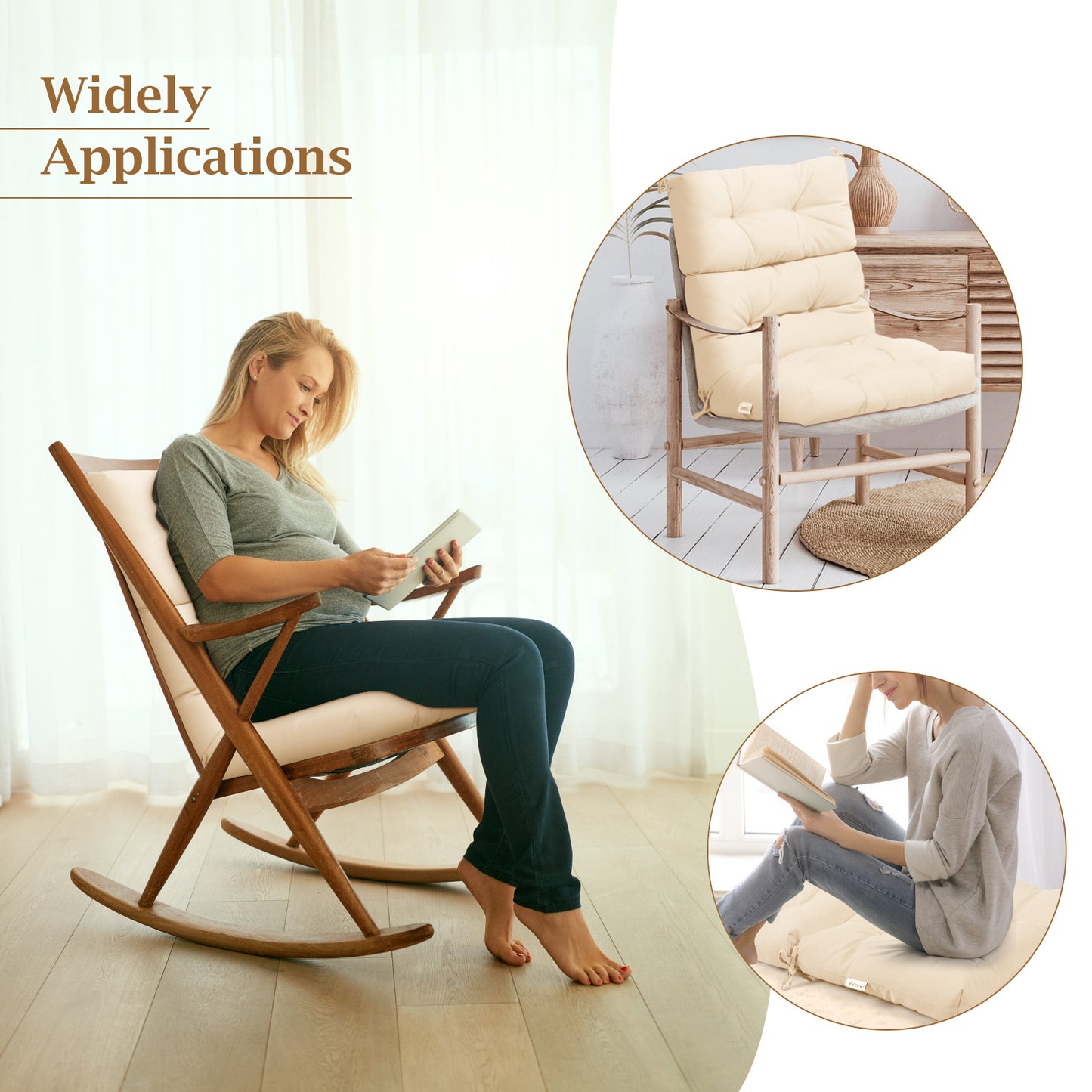 Costway 1Stucks Kussen voor Hoge Rugleuning Zitkussen voor Terrasstoel Antislip Touwriemen Beige