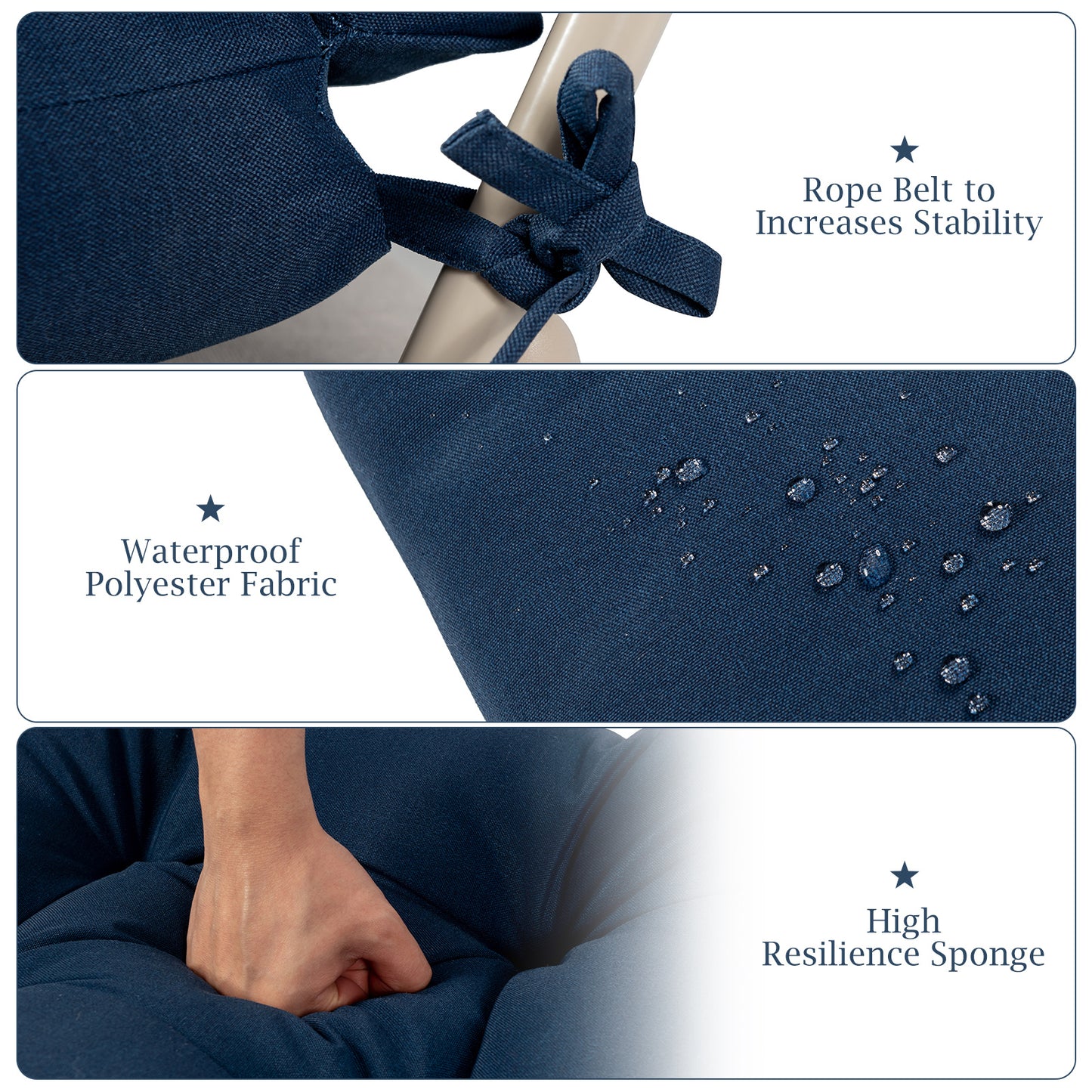 Costway 1Stucks Kussen voor Hoge Rugleuning Zitkussen voor Terrasstoel Antislip Touwriemen Blauw