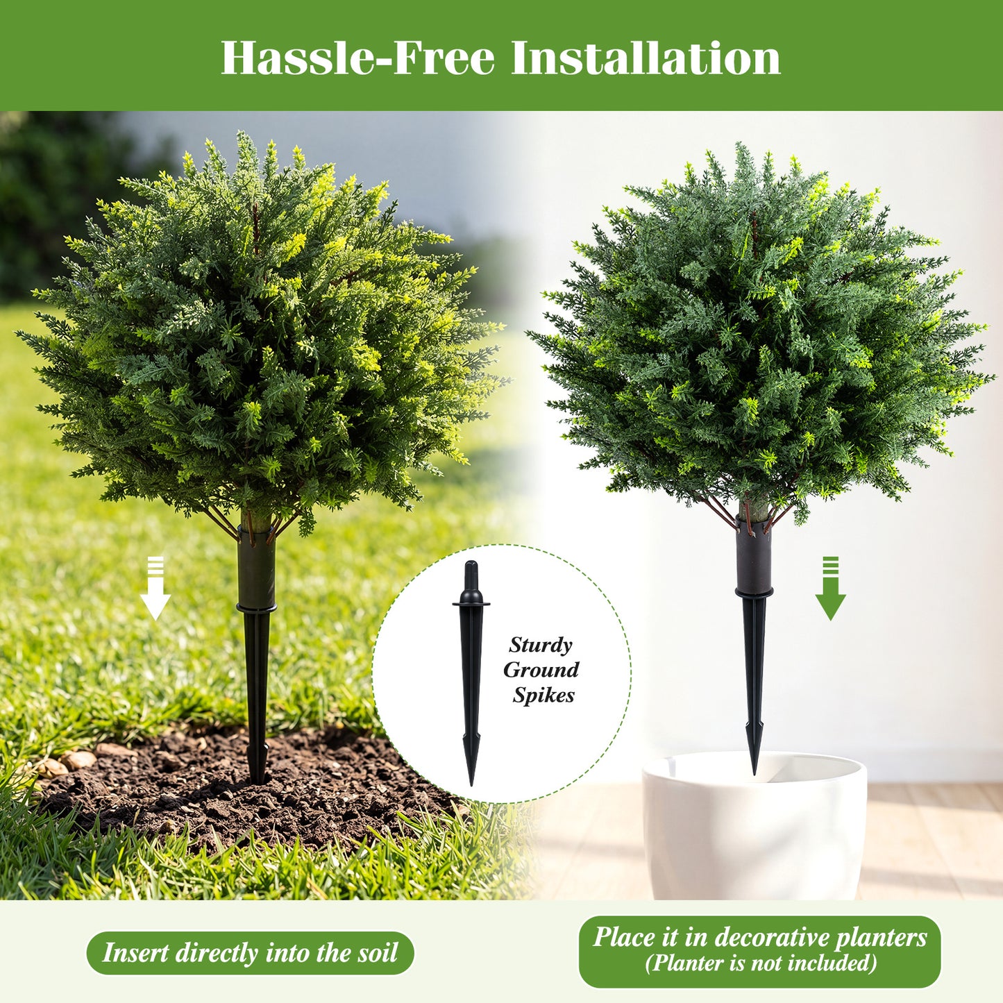 Costway 2-delige set kunstplanten met grondpen 70 cm Kunstmatige cipres van PE Altijd groene kunstplanten UV-bestendig & lichtbestendig voor tuin, balkon & terras