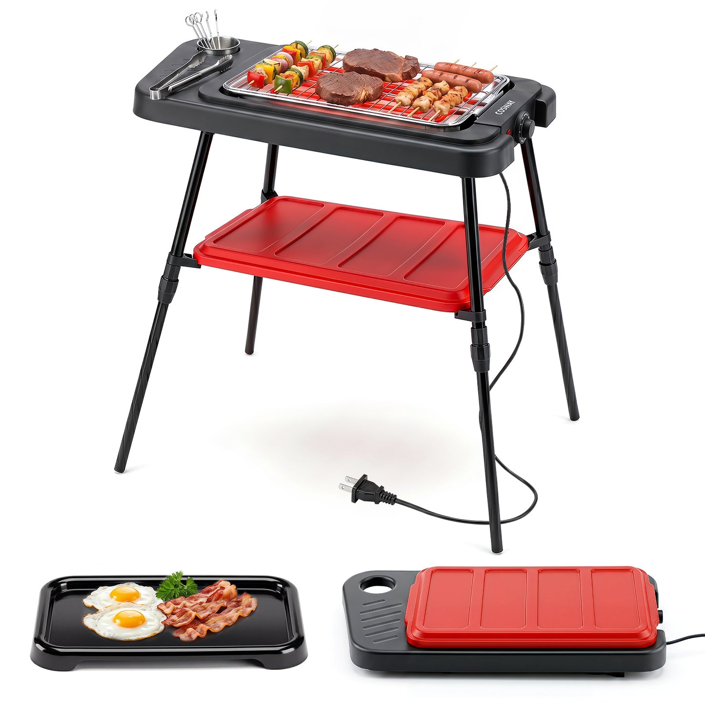 Costway 2 in 1 Elektrogrill 2000W Staande Grill met Dubbele Grillplaten & Hoogteverstelbare Standaard