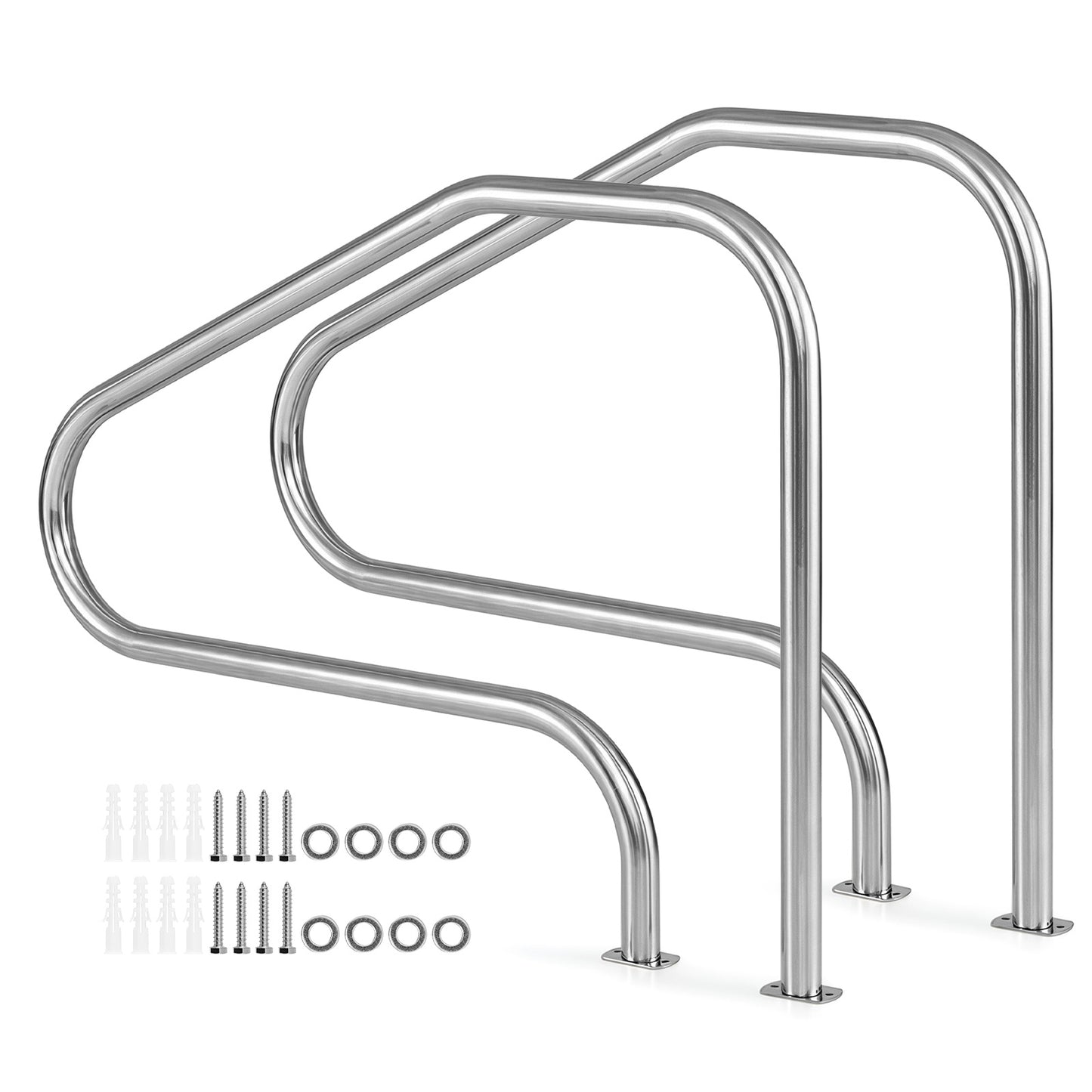 Costway 2 Stucks 130 x 94 cm Roestvrijstalen Zwembadleuning Veiligheidsleuning met een Draagvermogen tot 180 kg