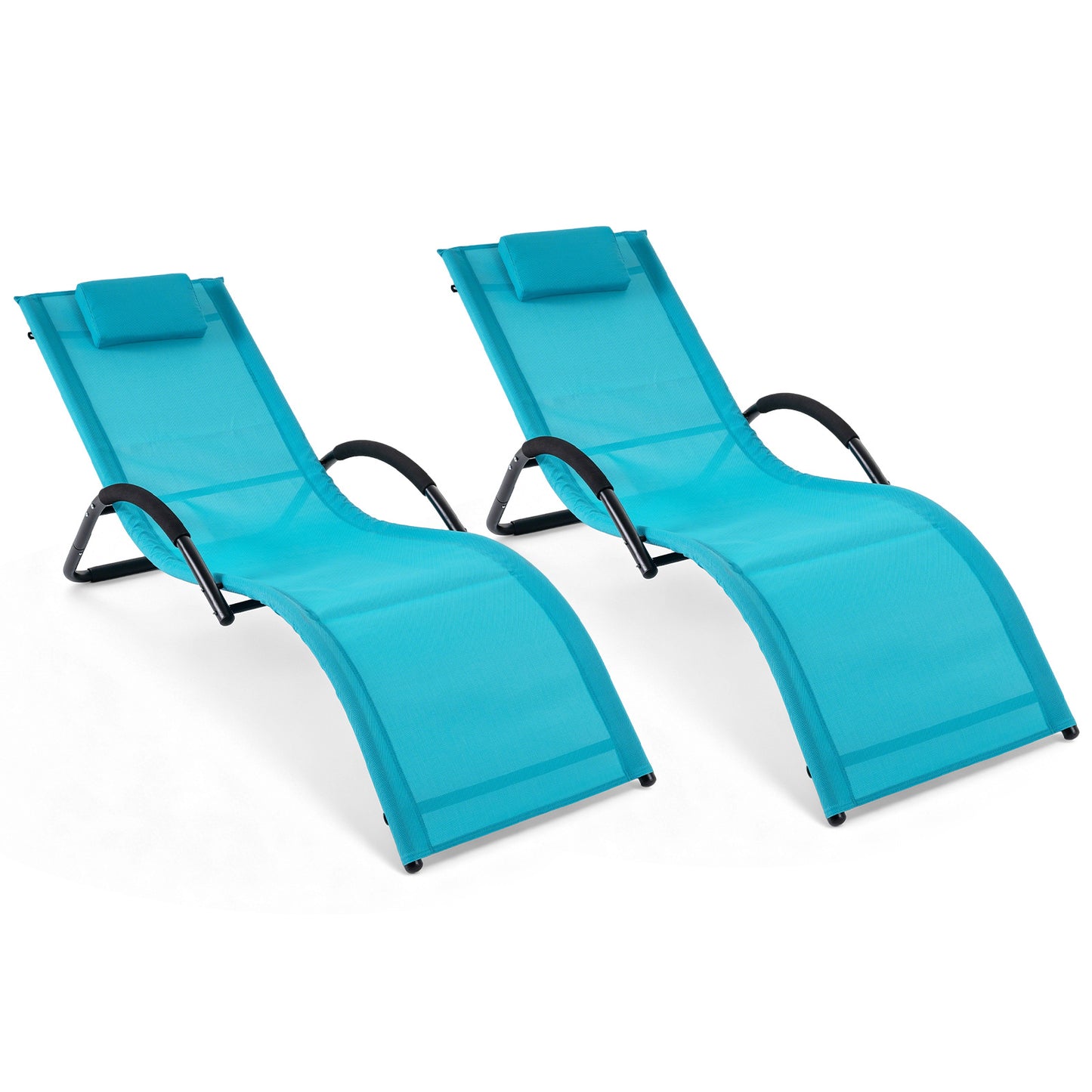 Costway 2 Stucks Ergonomische Ligstoel voor in de Tuin met Afneembare Hoofdkussen Ligstoel van Ademende Stof Blauw