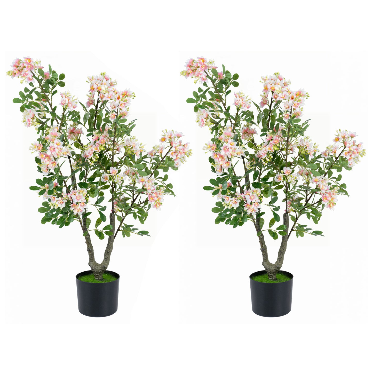 Costway 2 Stucks Kunstmatige Impatiens-boom van 90 cm Kunstplant in pot met 210 Zijden Bloemen en 55 Bladeren