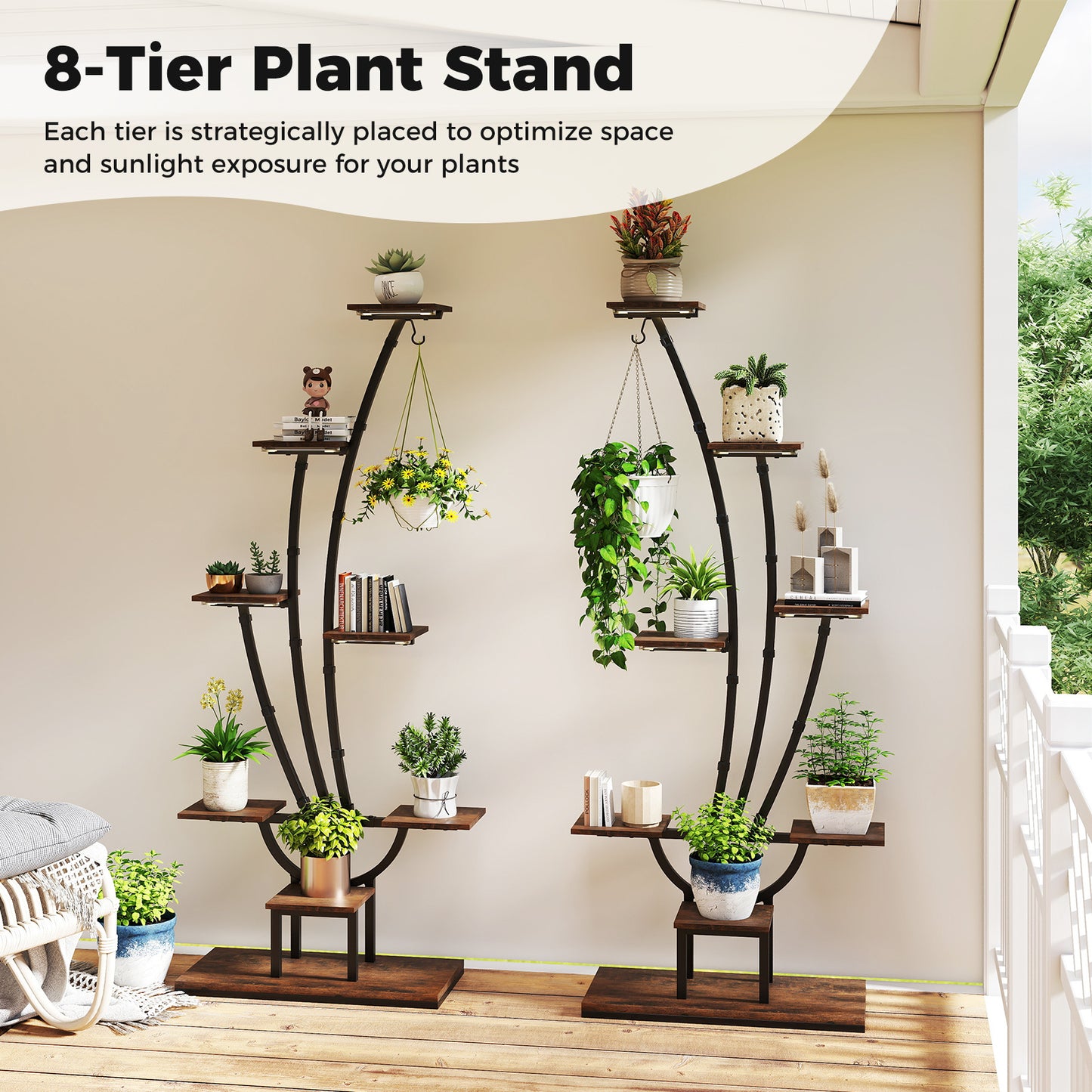 Costway 2 Stucks Plantenstandaard met Groeilampen 8-laags Plantenrek Bloementrap