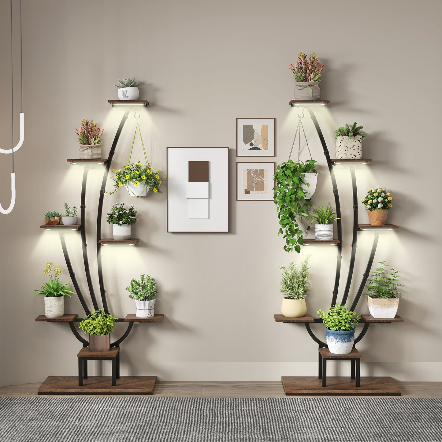 Costway 2 Stucks Plantenstandaard met Groeilampen 8-laags Plantenrek Bloementrap