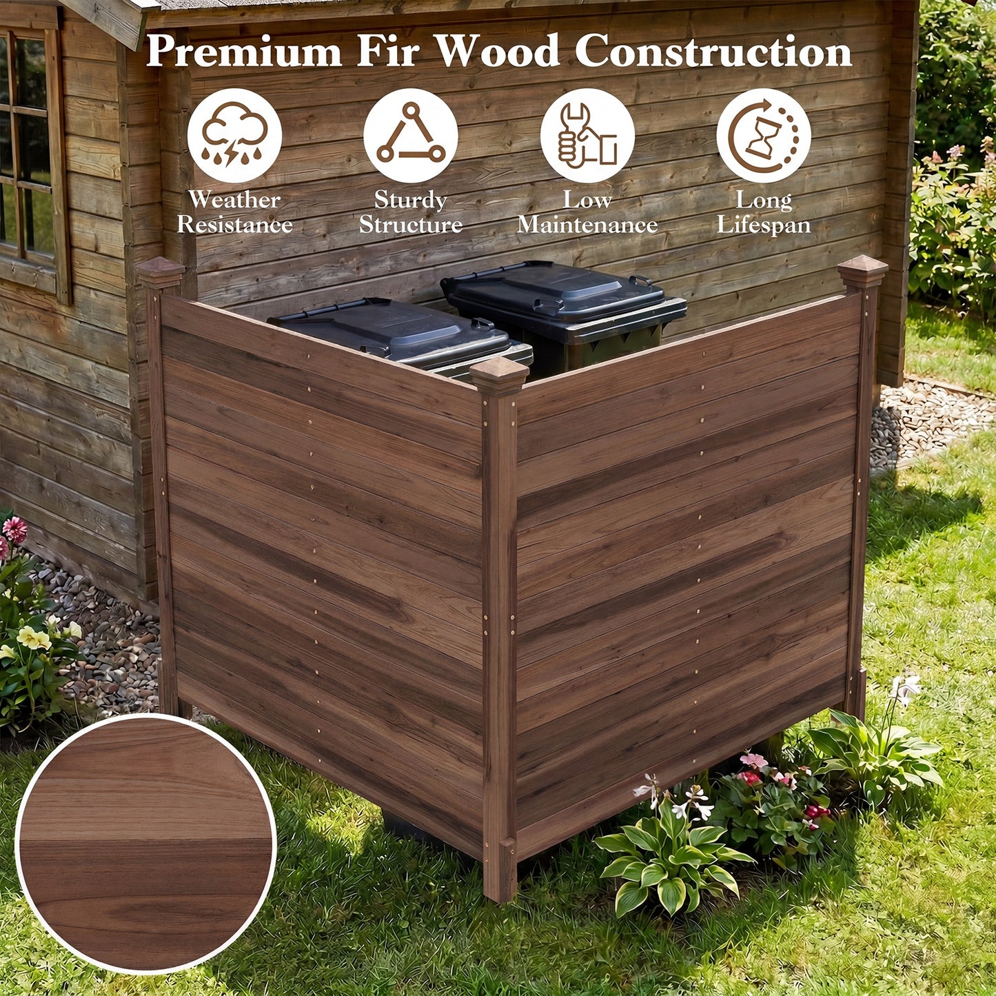 Costway 2 Stucks Zichtscherm 2-delig 119 x 119 cm Tuinhek van Dennenhout Houten Buitenhek Zonder Graven Bruin