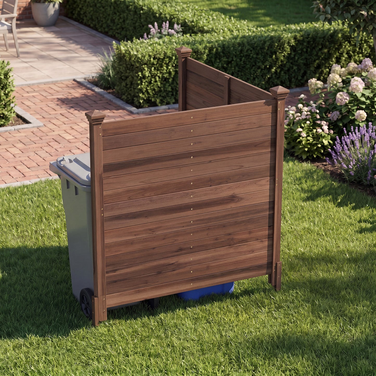 Costway 2 Stucks Zichtscherm 2-delig 119 x 119 cm Tuinhek van Dennenhout Houten Buitenhek Zonder Graven Bruin