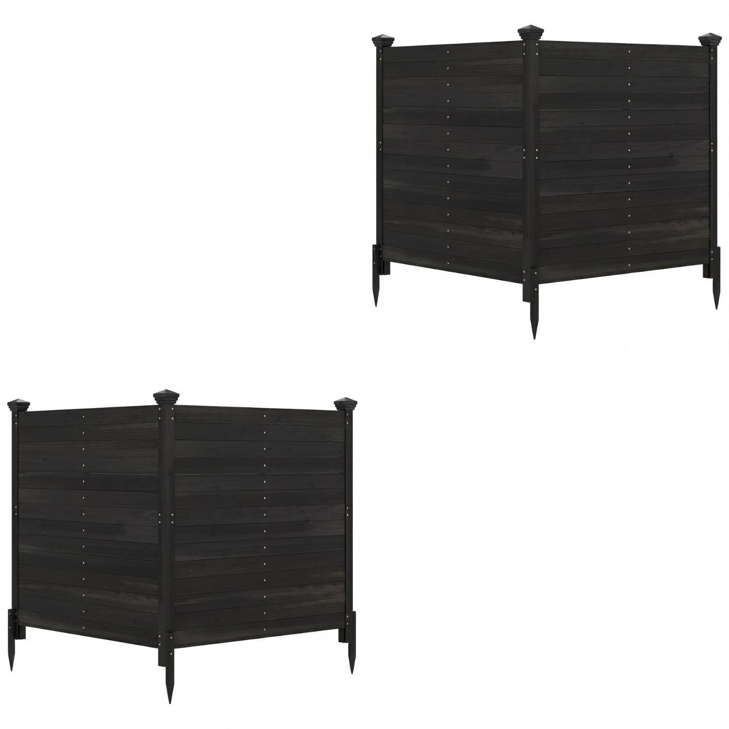 Costway 2 Stucks Zichtscherm 2-delig 119 x 119 cm Tuinhek van Dennenhout Houten Buitenhek Zonder Graven Zwart