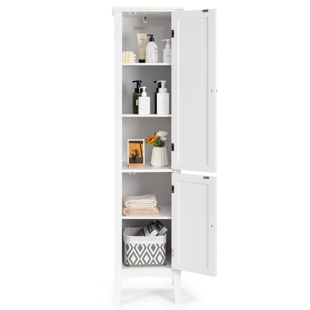 Costway (2 Stuks)Opbergmeubel voor Badkamer Staande Kolom met 5 Niveaus Opbergkasten voor Keuken Woonkamer-Wit