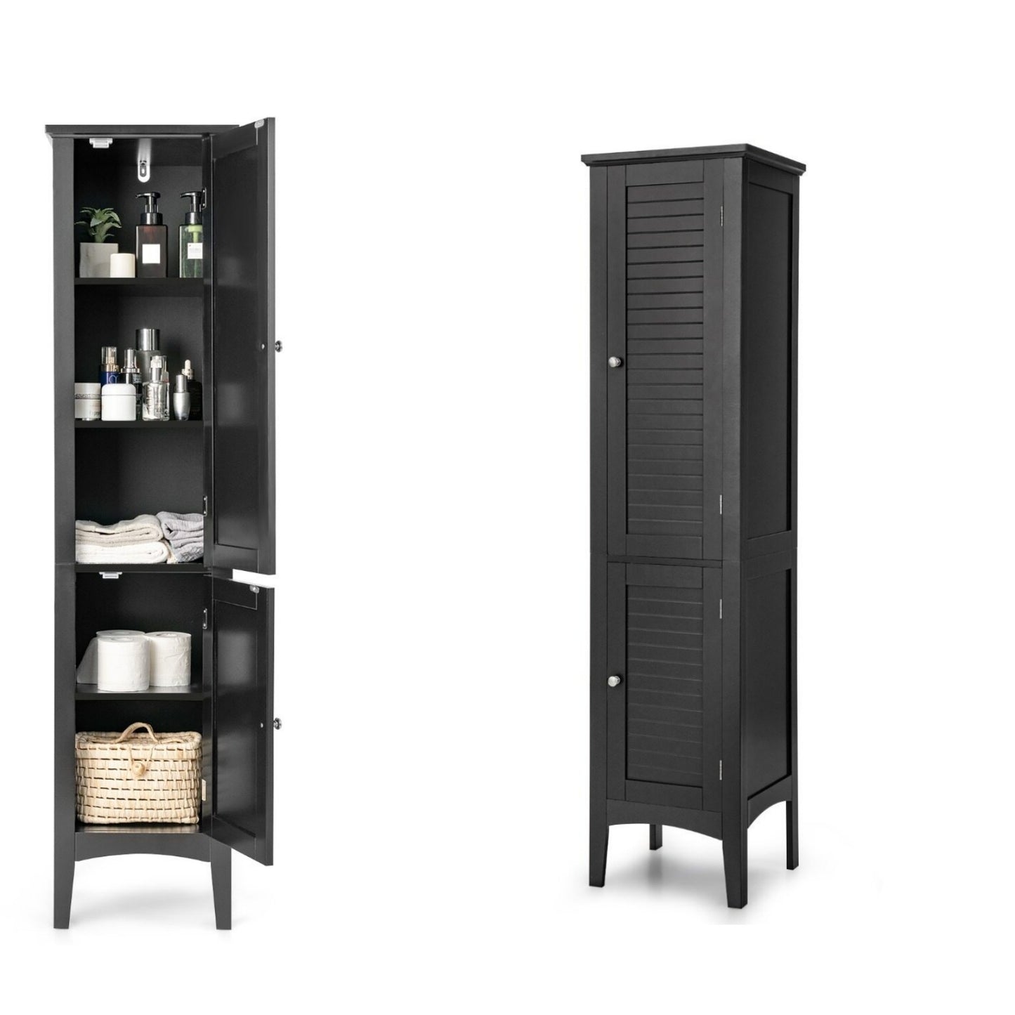 Costway (2 Stuks)Opbergmeubel voor Badkamer Staande Kolom met 5 Niveaus Opbergkasten voor Keuken Woonkamer-Zwart