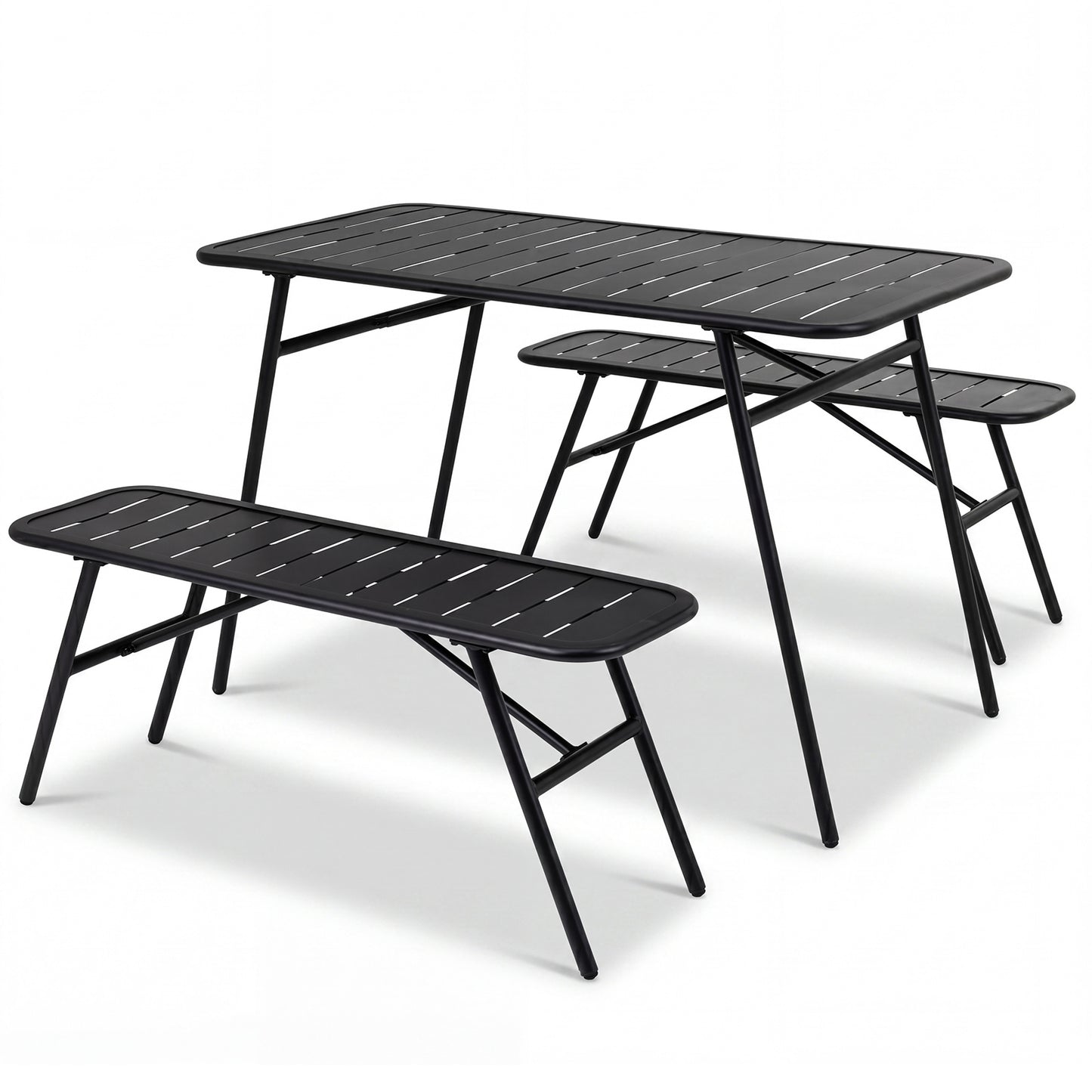 Costway 3-delig Tuinmeubelset van Metaal Balkonmeubels met Tafel & 2 Banken Moderne Tuinstoelen