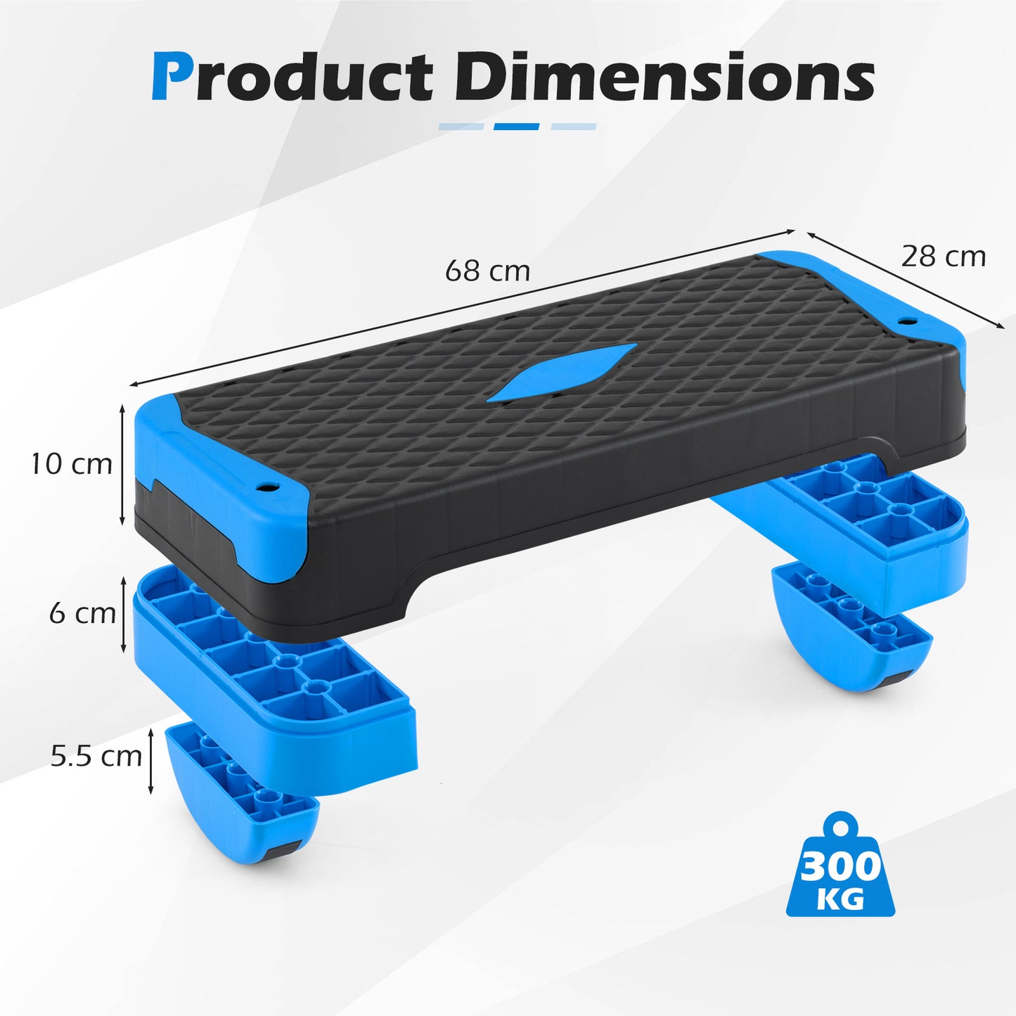 Costway 3 in 1 Blauw Aerobic Stepper hoogte verstelbaar Fitness Stepper met 2 Stapelbare Verhogingen Balanstrainers Weerstandsband Antislip Oppervlak Stepboard
