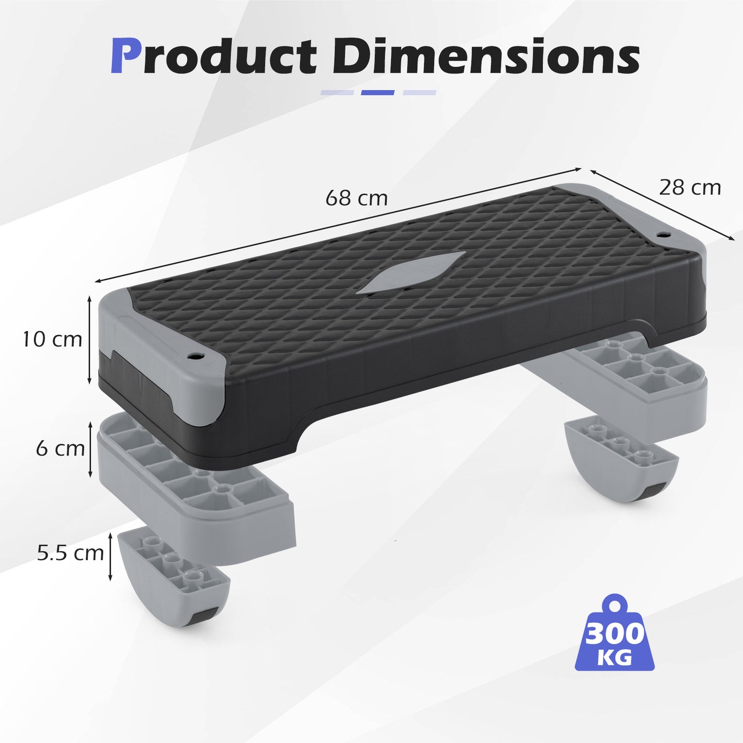 Costway 3 in 1 Grijs Aerobic Stepper Hoogte Verstelbaar Fitness Stepper met 2 Stapelbare Verhogingen Balanstrainers Weerstandsband Antislip Oppervlak Stepboard