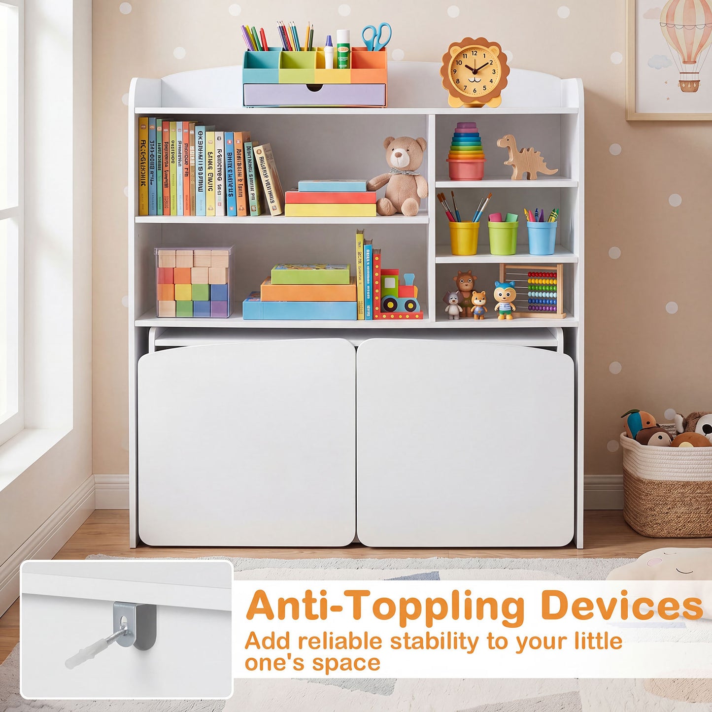 Costway 3 in 1 Kinderrekje Speelgoedrek met Bureau op Wielen & Kinderstoel met Rugleuning Kindertafel met 2 Stoelen