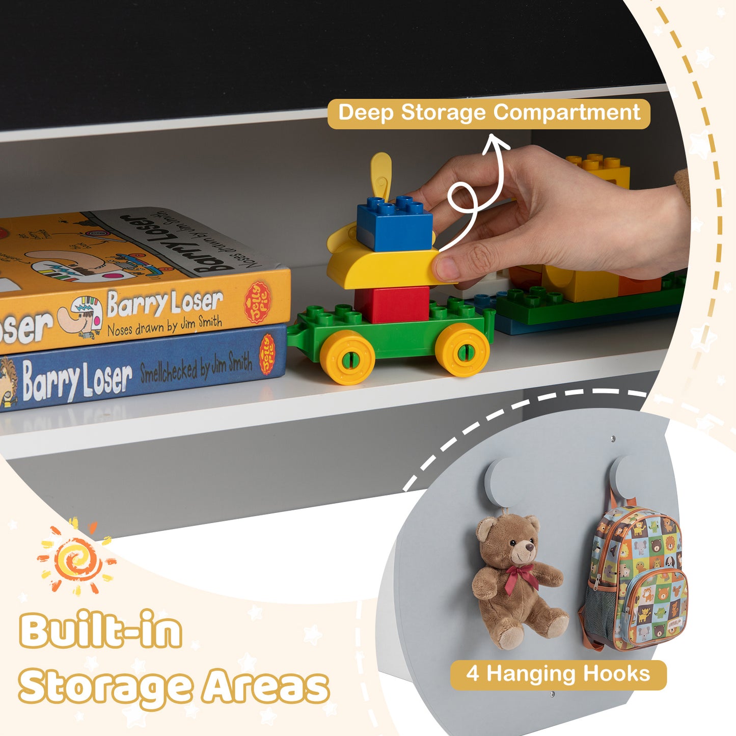 Costway 3 in 1 Kindertafel met Stoel Activiteiten Set met Omkeerbaar Schoolbord en Whiteboard Brede Grijs