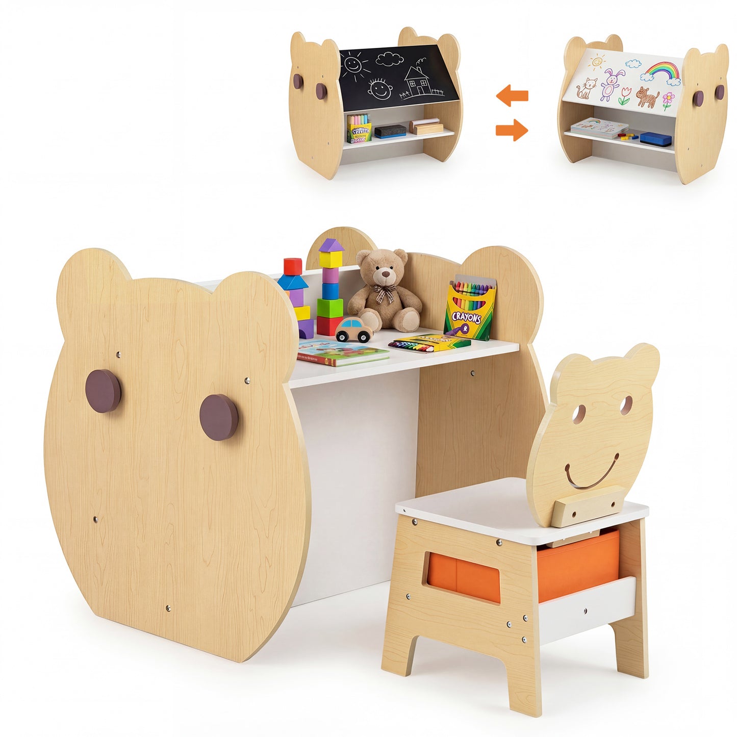 Costway 3 in 1 Kindertafel met Stoel Activiteiten Set met Omkeerbaar Schoolbord en Whiteboard Brede Wit