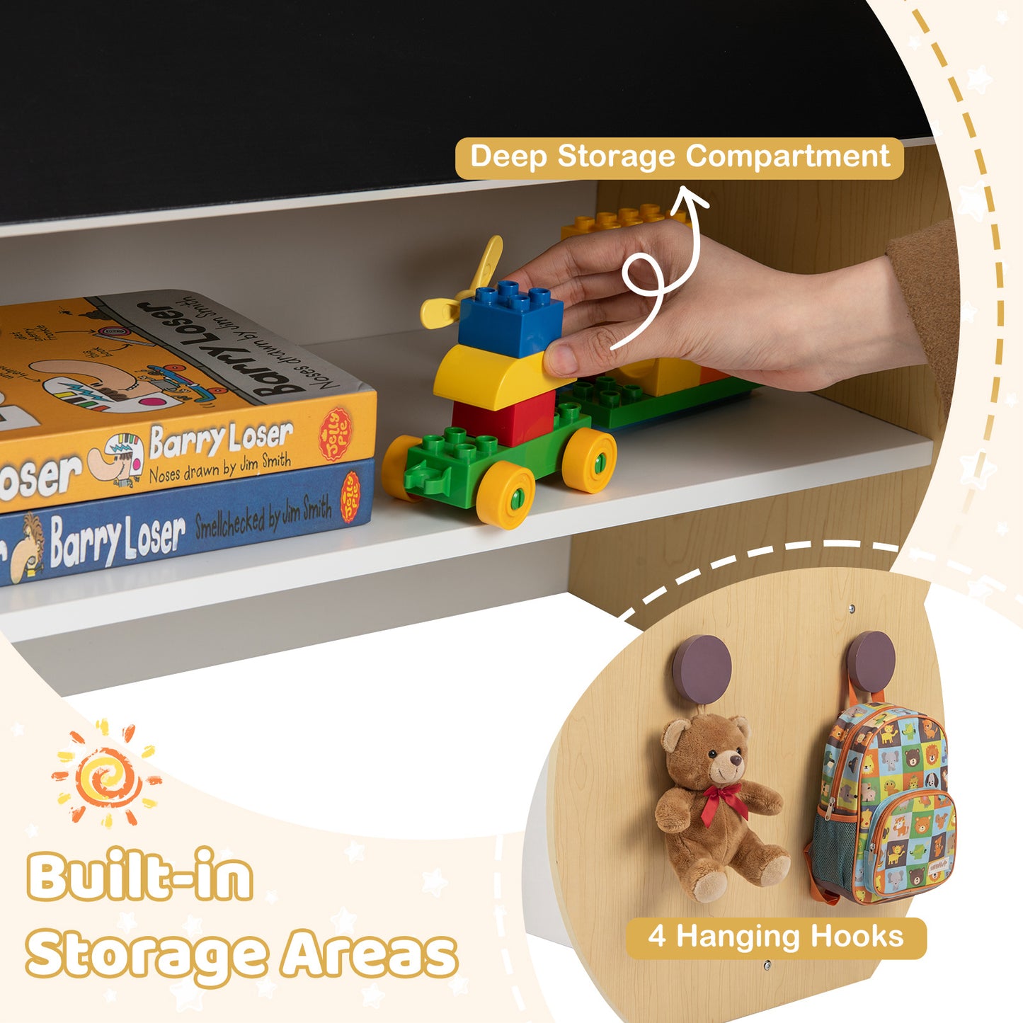Costway 3 in 1 Kindertafel met Stoel Activiteiten Set met Omkeerbaar Schoolbord en Whiteboard Brede Wit