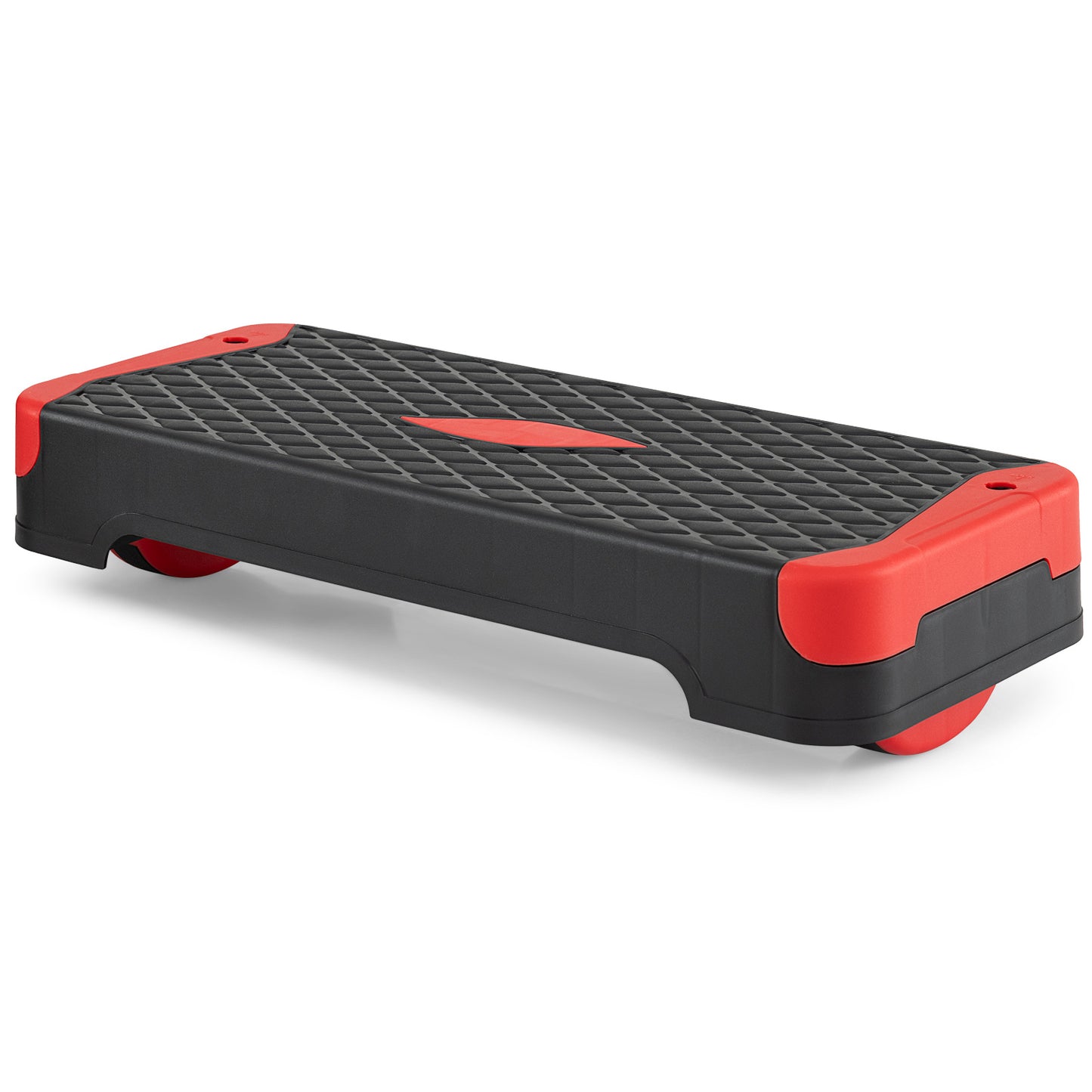 Costway 3 in 1 Rood Aerobic Stepper Hoogteverstelbaar Fitness Stepper met 2 Stapelbare Verhogingen Balanstrainers Weerstandsband Antislip Oppervlak Stepboard