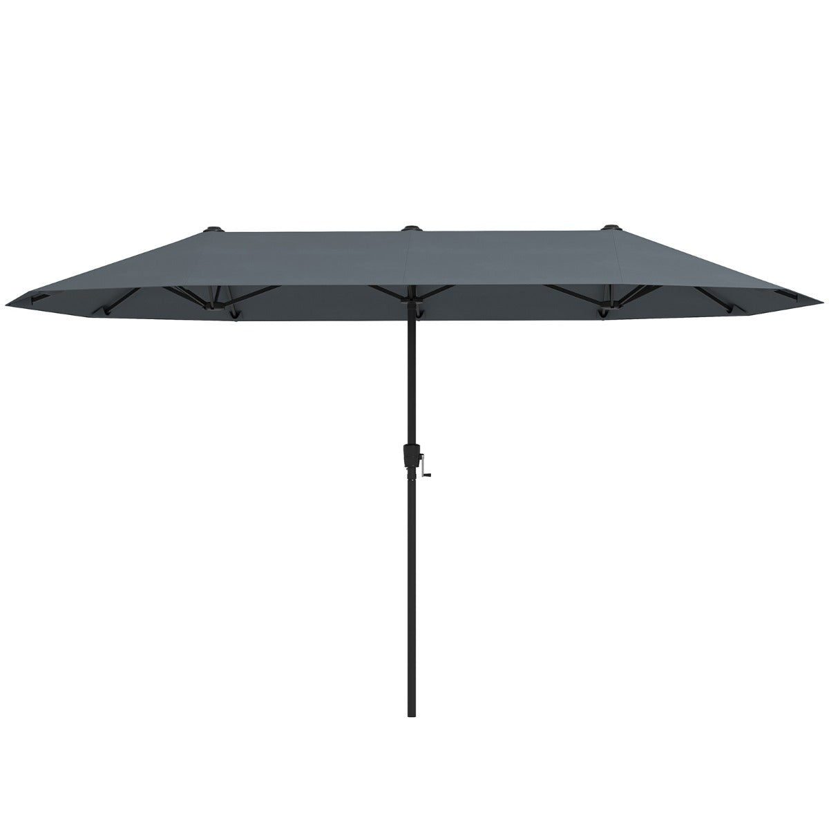 Costway 392 cm Dubbele Terrasparasol Grote Dubbele Parasol met Zwengel en 12 Sterke Baleinen Oversized Rechthoekige Parasol Grijs
