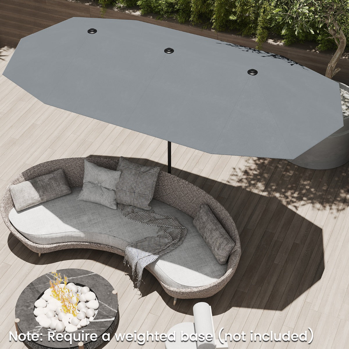 Costway 392 cm Dubbele Terrasparasol Grote Dubbele Parasol met Zwengel en 12 Sterke Baleinen Oversized Rechthoekige Parasol Grijs