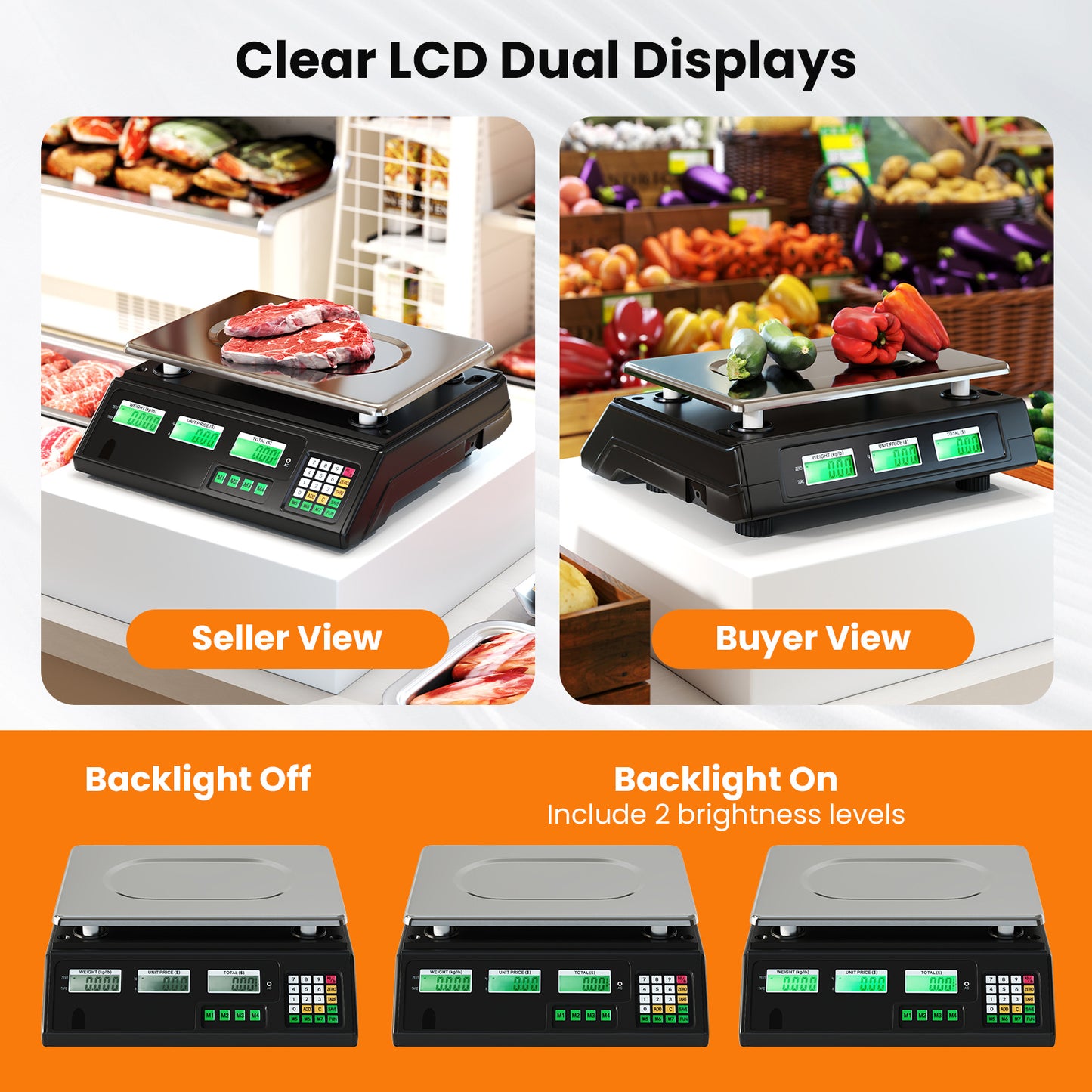 Costway 40kg Digitale Ladenweegschaal Prijsberekenende Voedselweegschaal van RVS met Dubbelzijdig LCD-Display