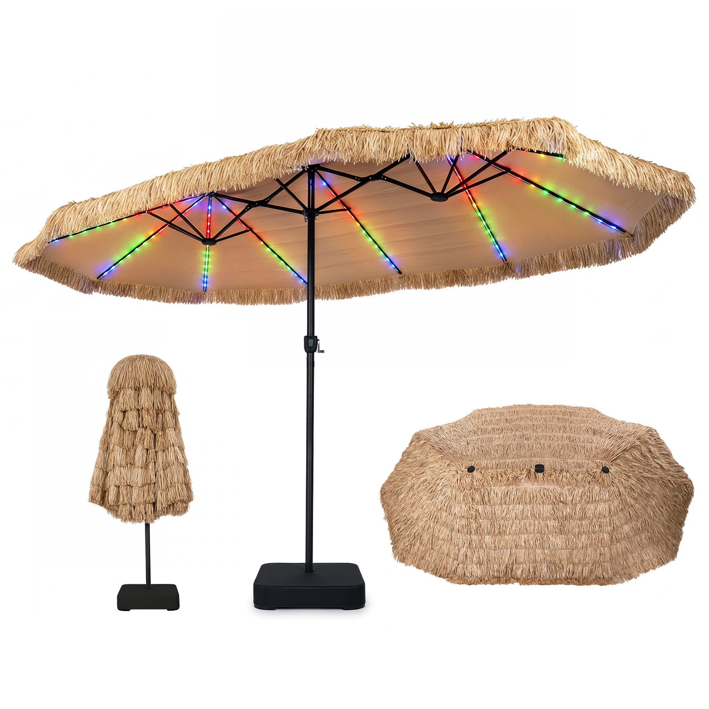 Costway 450 cm Hawaii parasol met LED & Parasolstandaard Stroparasol met Slinger & 12 Metalen Spaken