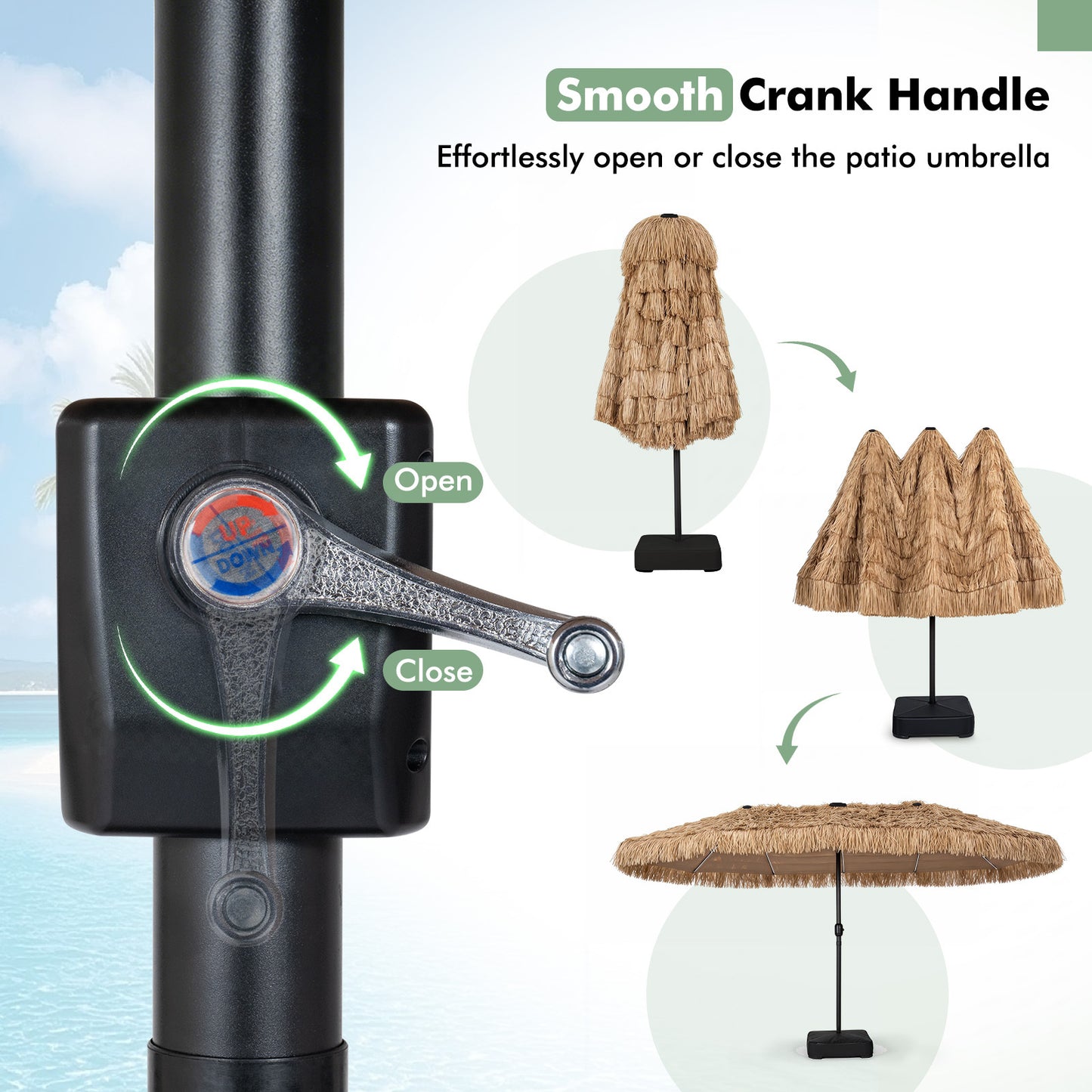 Costway 450 cm Hawaii parasol met LED & Parasolstandaard Stroparasol met Slinger & 12 Metalen Spaken