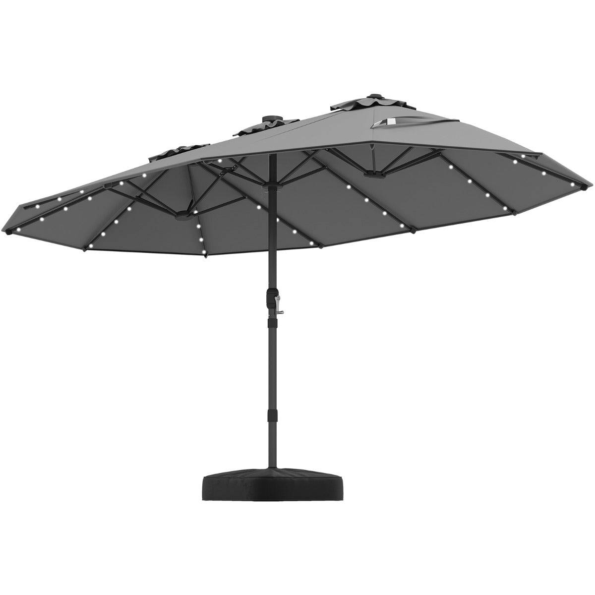 Costway 470 x 280 cm Dubbele Tuinparasol met 48 LED's op Zonne-Energie Extra Grote Parasol Dubbele Parasol met Zelfopladend Zonnepaneel Grijs