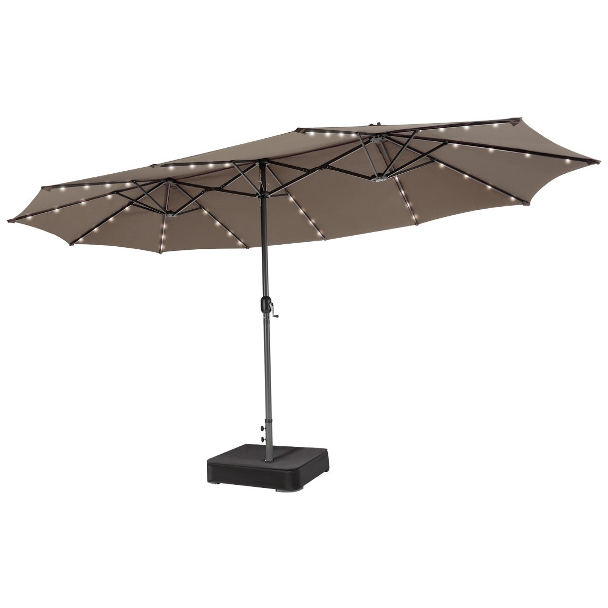 Costway 470 x 280 cm Dubbele Tuinparasol met 48 LED's op Zonne-Energie Extra Grote Parasol met Zelfopladend Zonnepaneel Koffie