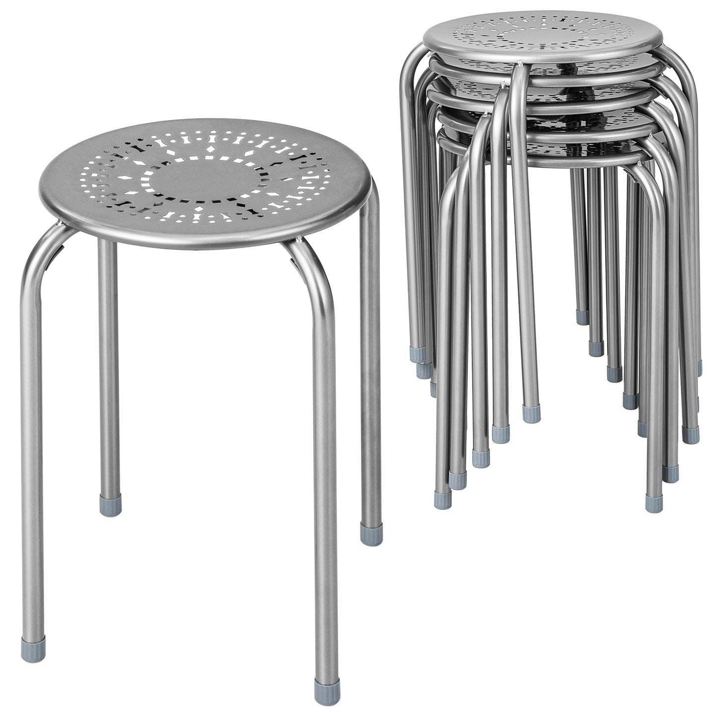 Costway 6-delige Set Stapelbare Metalen Krukken Ronde Eetkamerkruk met Robuust Metalen Frame & Ademende Zitting Grijs