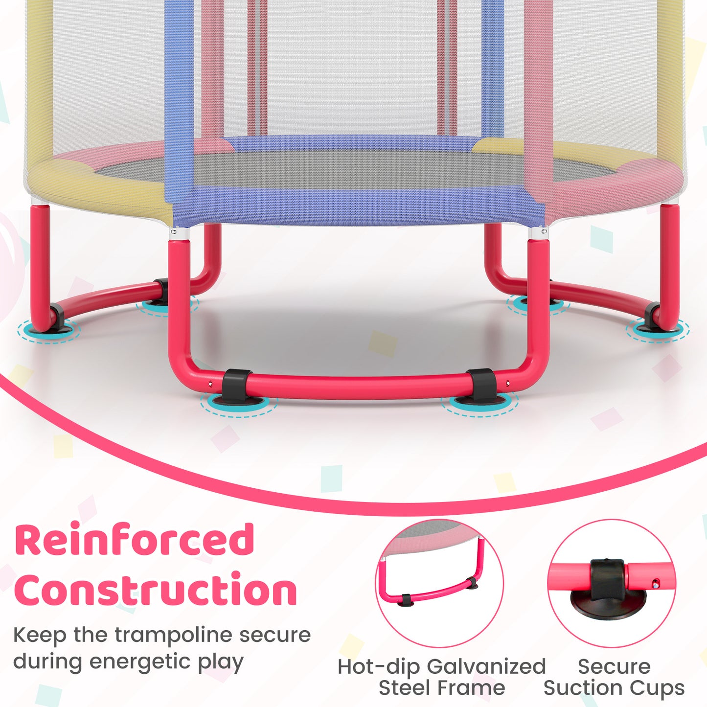 Costway 6-in-1 Kindertrampoline met Veiligheidsnet en Thermisch Verzinkt Metalen Frame 140 x 140 x 214 cm Multicolor