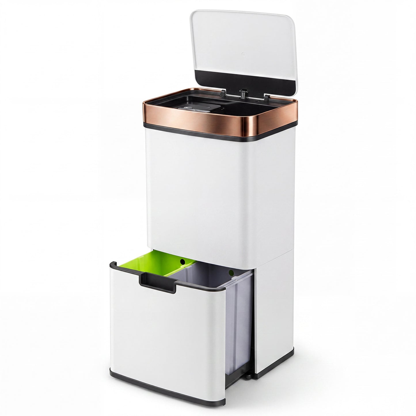 Costway 72 L Vuilnisemmer 4 Vakken Elektrische Afvalemmer met Sensor 2 x 11 L + 3,5 L + 46,5 L Keukenafvalemmer Wit
