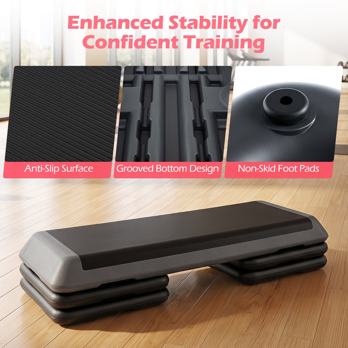 Costway Aerobic Stepper Fitness Stepper met 4 Steunblokken Antislip Gestructureerd Oppervlak Stepboard van PE