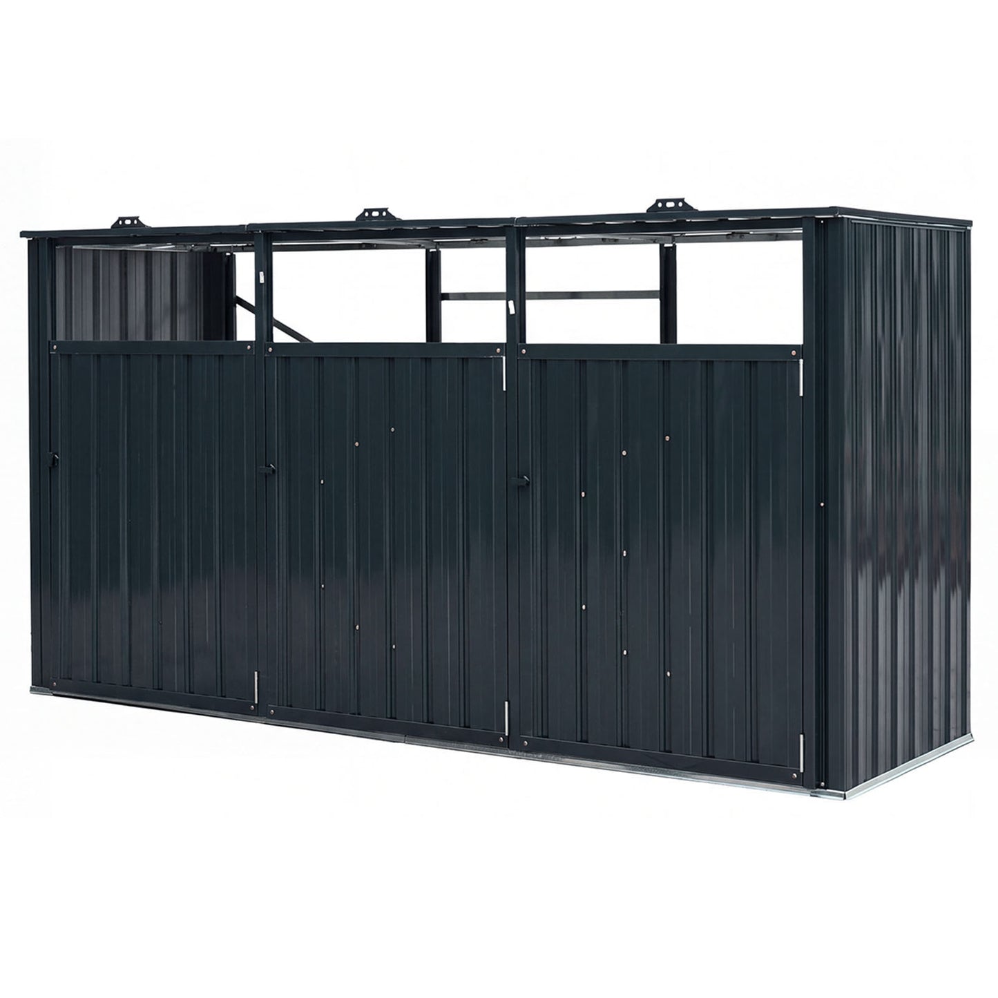 Costway Afvalcontainerbox voor 3 Containers Afdekking voor 3 Containers van Verzinkt Staal Grijs