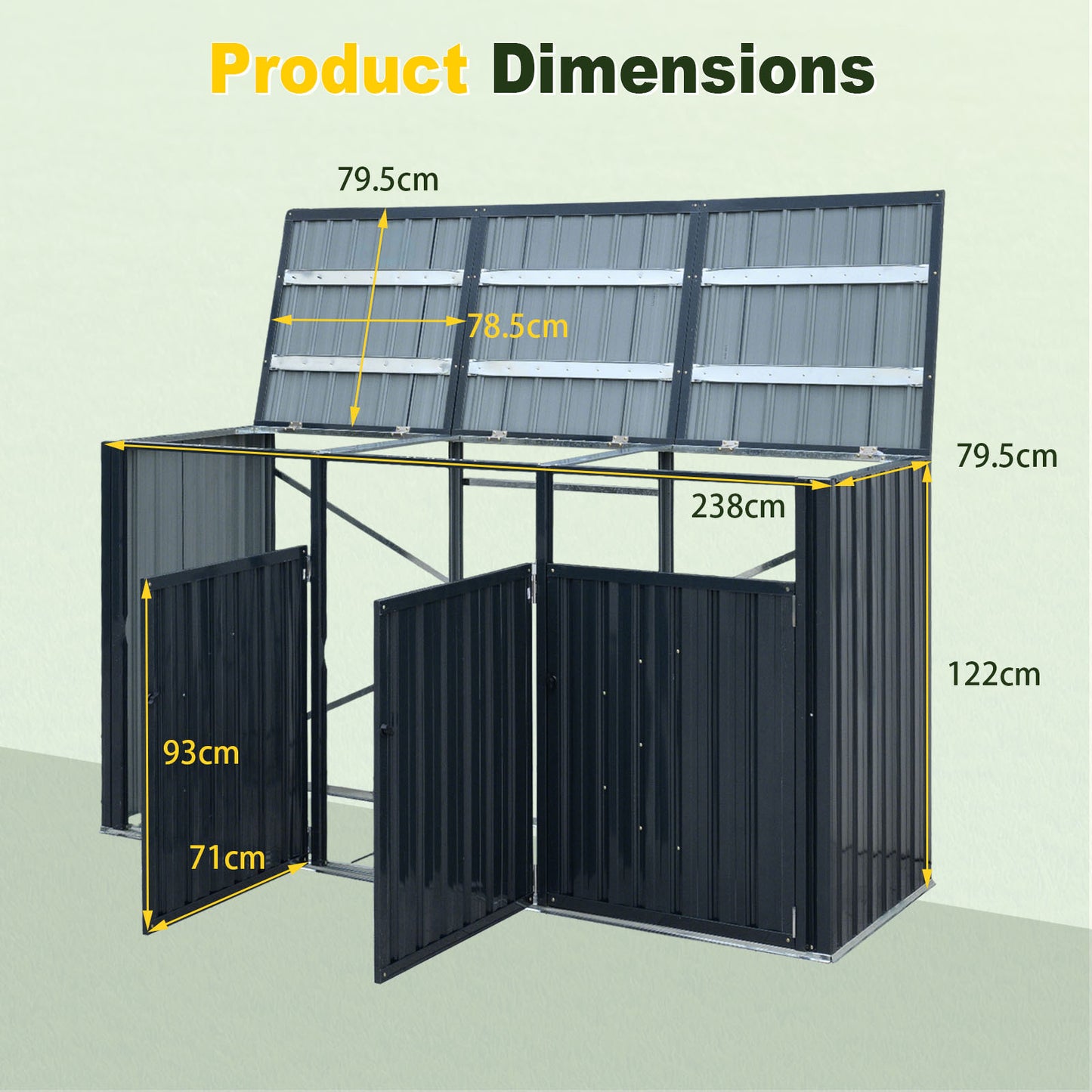 Costway Afvalcontainerbox voor 3 Containers Afdekking voor 3 Containers van Verzinkt Staal Grijs