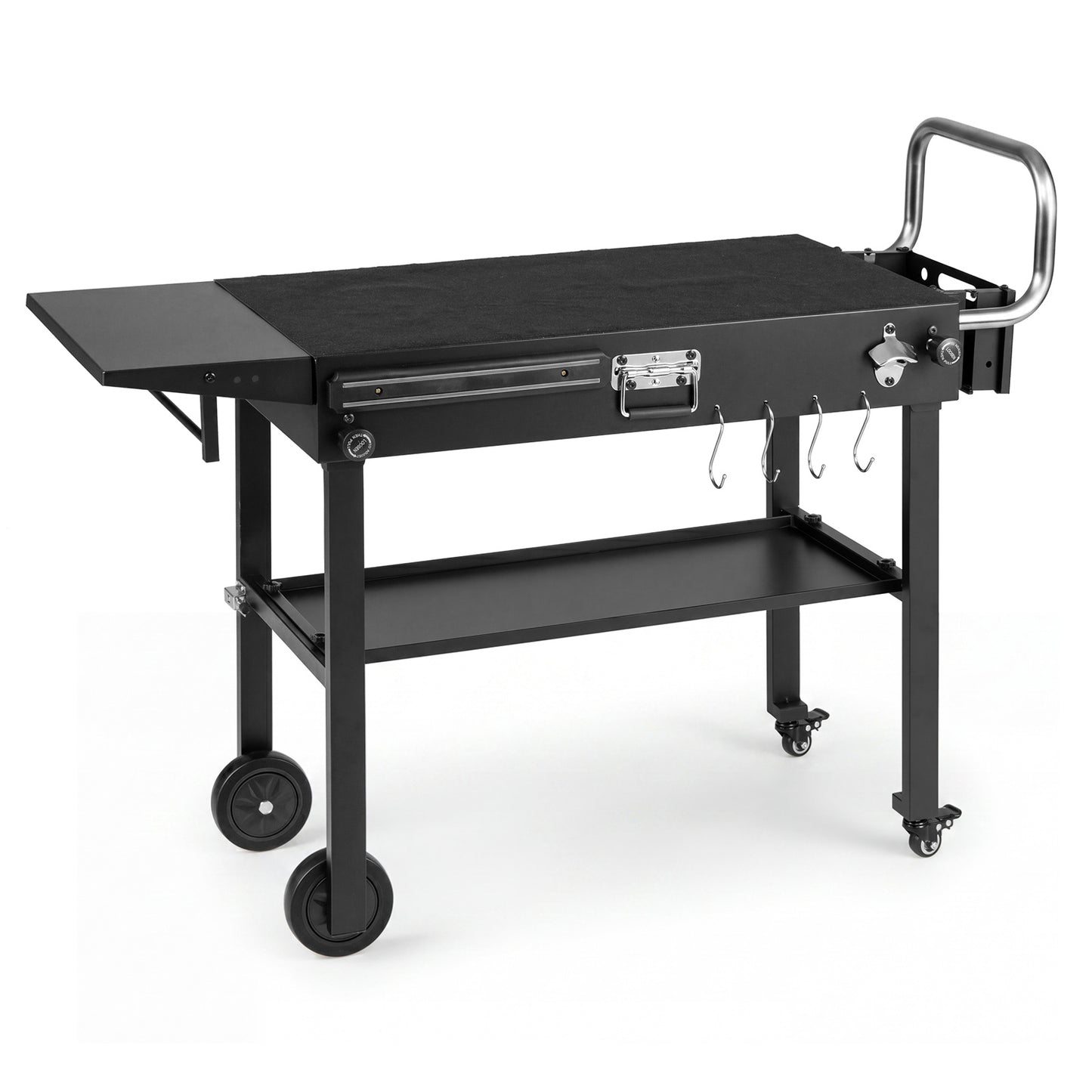 Costway Barbecuewagen Barbecue-tafel voor Buiten op Wieltjes met Opklapbaar Tafelblad en Opbergruimte aan de Zijkant