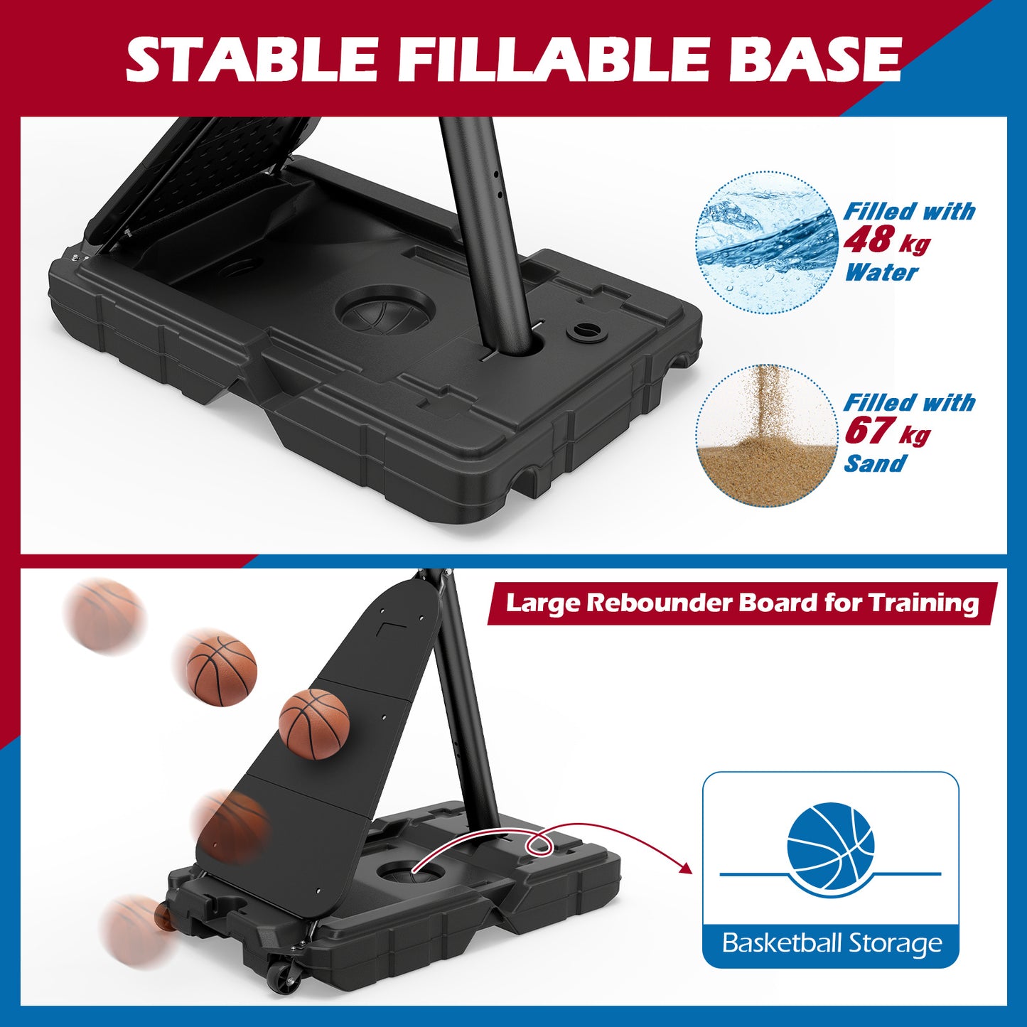 Costway Basketbalring met Wielen 150-305 cm in Hoogte Verstelbare Basketbalstandaard Basketbalsysteem