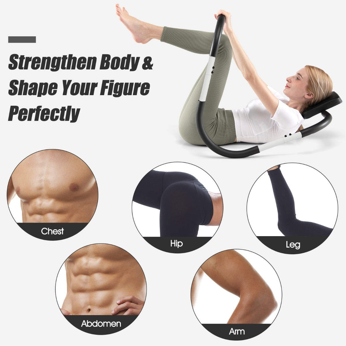 Costway Buikspiertrainer met Gevoerde Hoofdsteun Ergonomische en Draagbare Buikspiertrainingsmat voor Zittende Krachttraining Thuis Wit