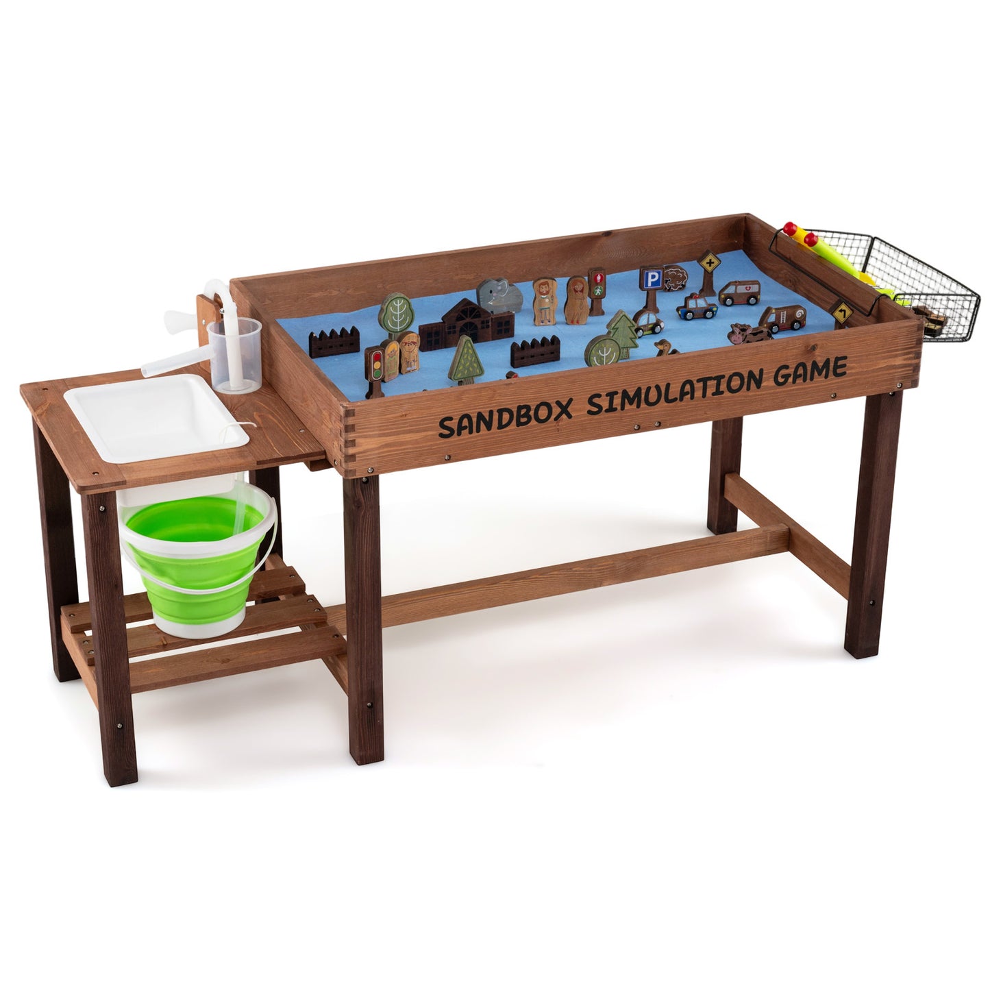 Costway Buitenspeelkeuken voor Kinderen Zandbak met Waterpomp Emmer Accessoires & Zandscheppen Waterspeeltafel