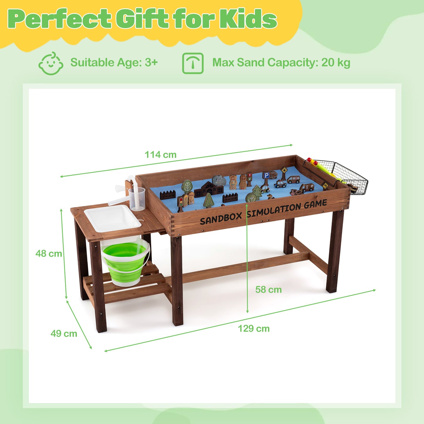 Costway Buitenspeelkeuken voor Kinderen Zandbak met Waterpomp Emmer Accessoires & Zandscheppen Waterspeeltafel
