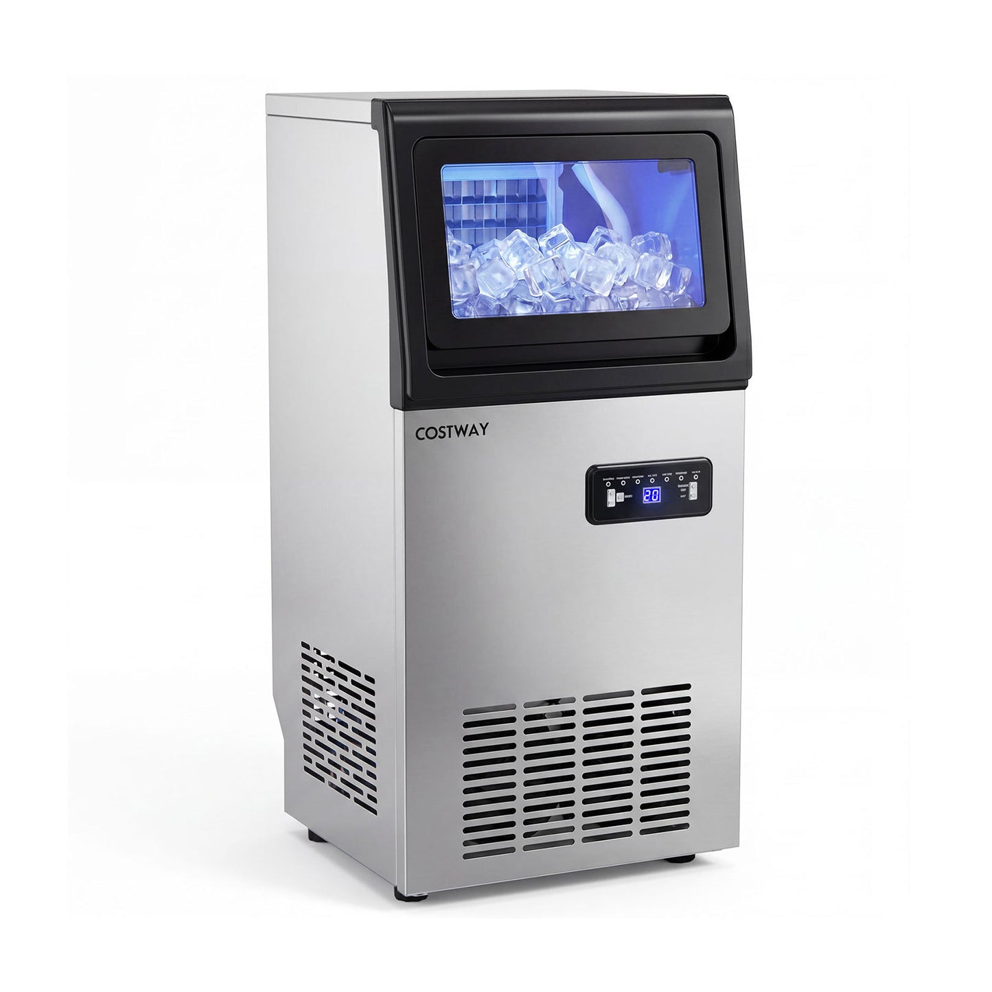 Costway Commerciële Ijsblokjesmachine 50 kg 24 uur met 11 kg Ijsopslagcapaciteit van Roestvrij Staal met Timer en Zelfreiniging voor Huisbar Bar en Café