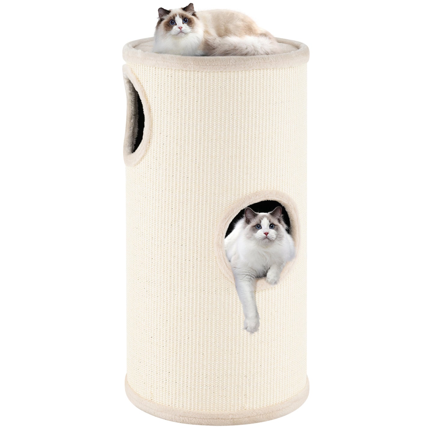 Costway Condo voor Katten met 4 Verdiepingen Multi-level Kattenhuis met Sisal Krabmat Zacht Bed Beige