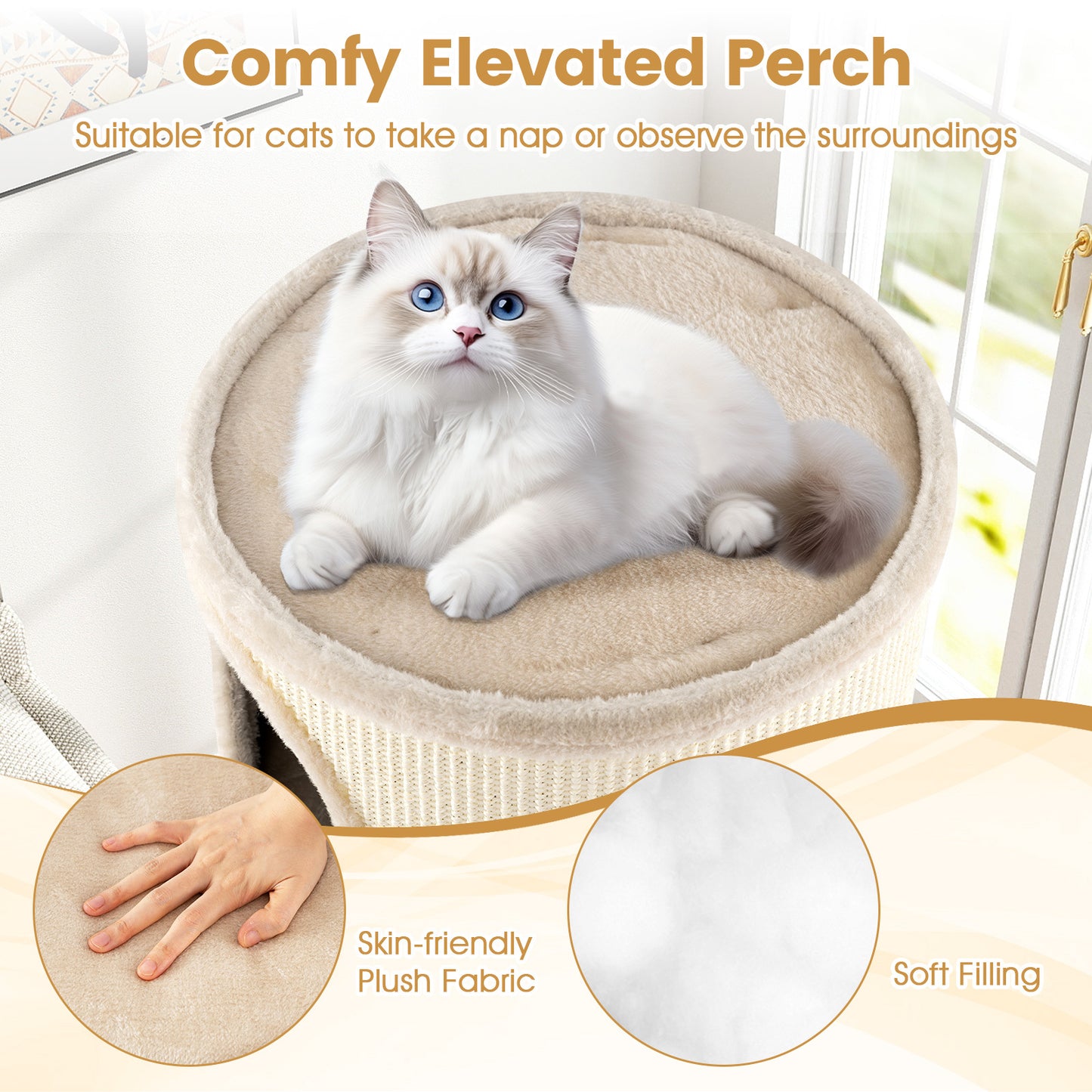 Costway Condo voor Katten met 4 Verdiepingen Multi-level Kattenhuis met Sisal Krabmat Zacht Bed Beige
