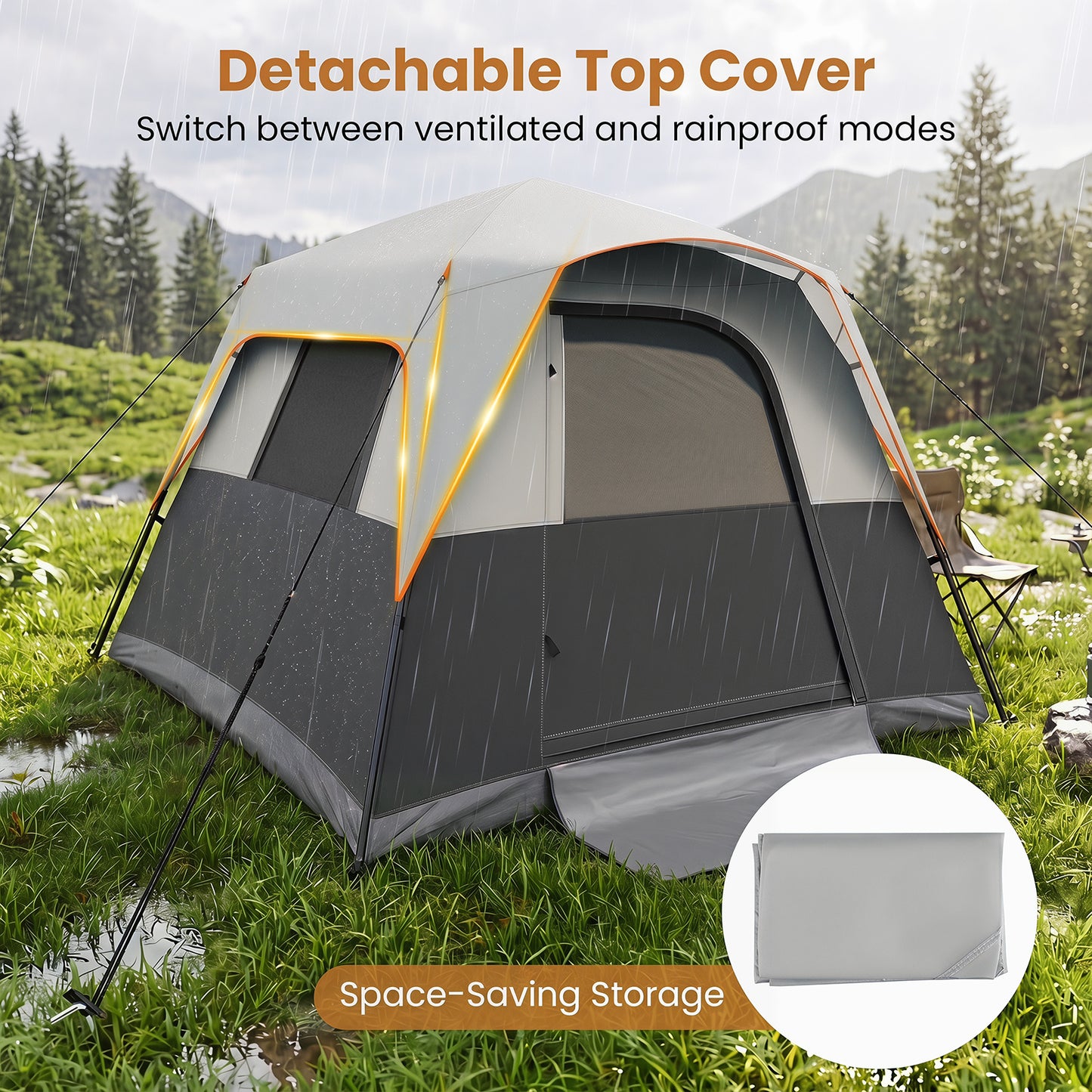 Costway Draagbare Campingtent voor 6 Personen met Regenbescherming Grijs