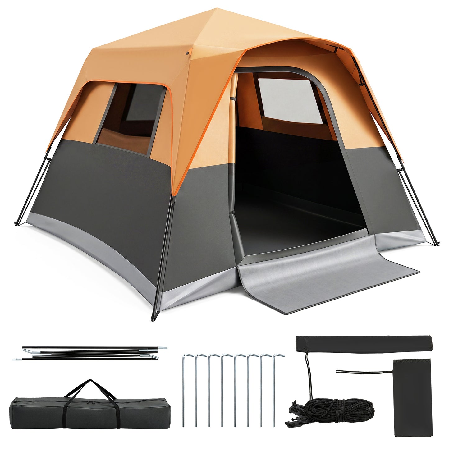 Costway Draagbare Campingtent voor 6 Personen met Regenbescherming Oranje