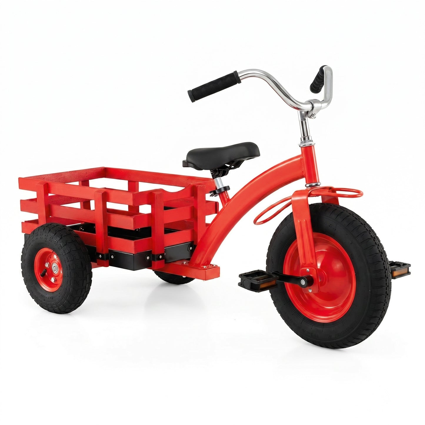 Costway Driewieler Kinderfiets met Verstelbare Zitting en Stuur Loopfiets met Schokabsorberende Rubberen Banden en Pedalen Kinderdriwiel Rood